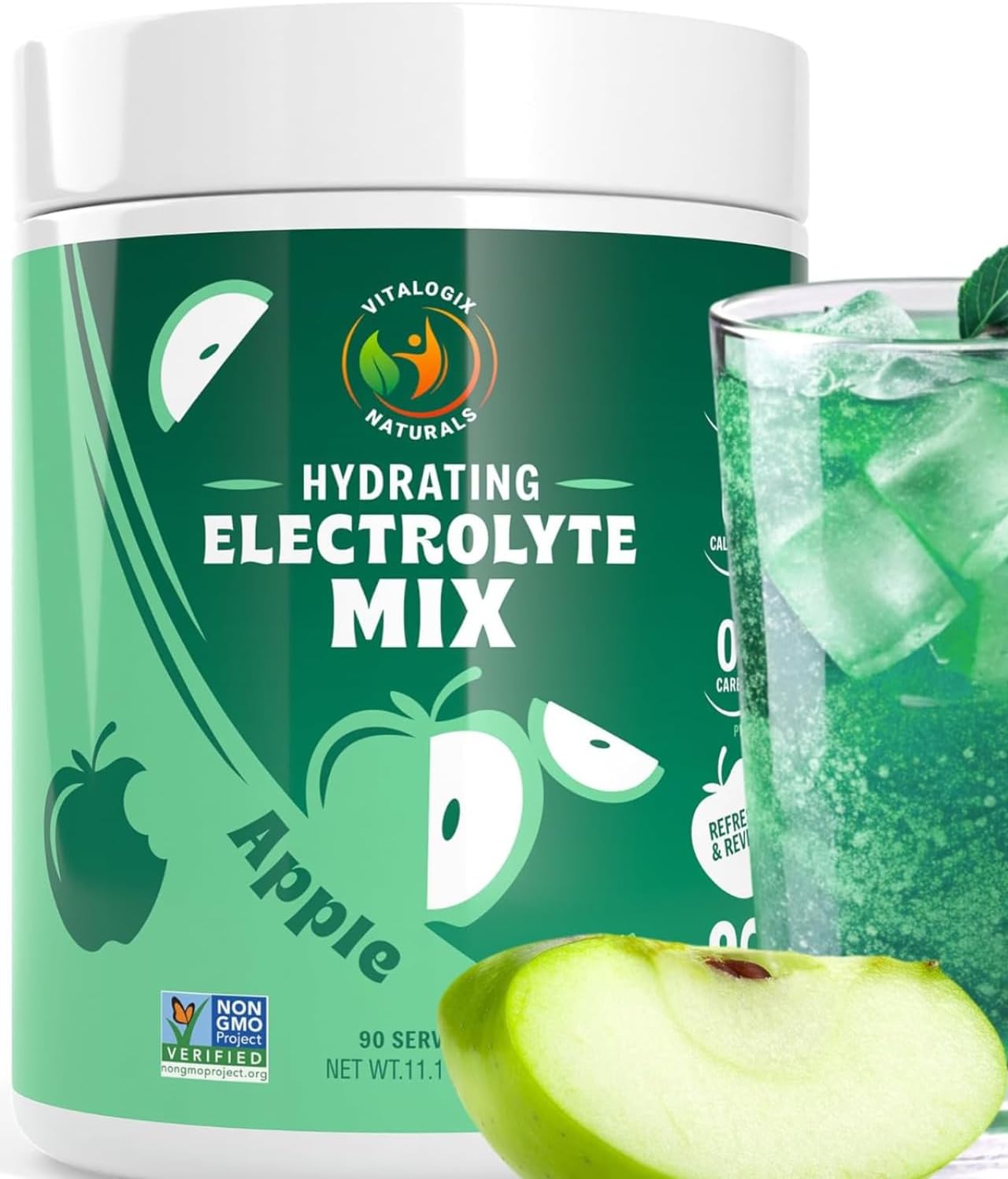 Large Vitalogix Naturals Replenisher Daily Electrolyte Drink Mix - Apple Flavor, Keto-Friendly, Vegan, Non-GMO, Sugar-Free Powder with Electrolytes & Minerals