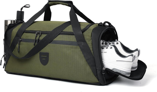 Large Water Resistant Gym Duffle Bag with Shoe Compartment for Men and Women - Weekend Overnight Travel Bag with Wet Pocket - Green Sports Gymbag