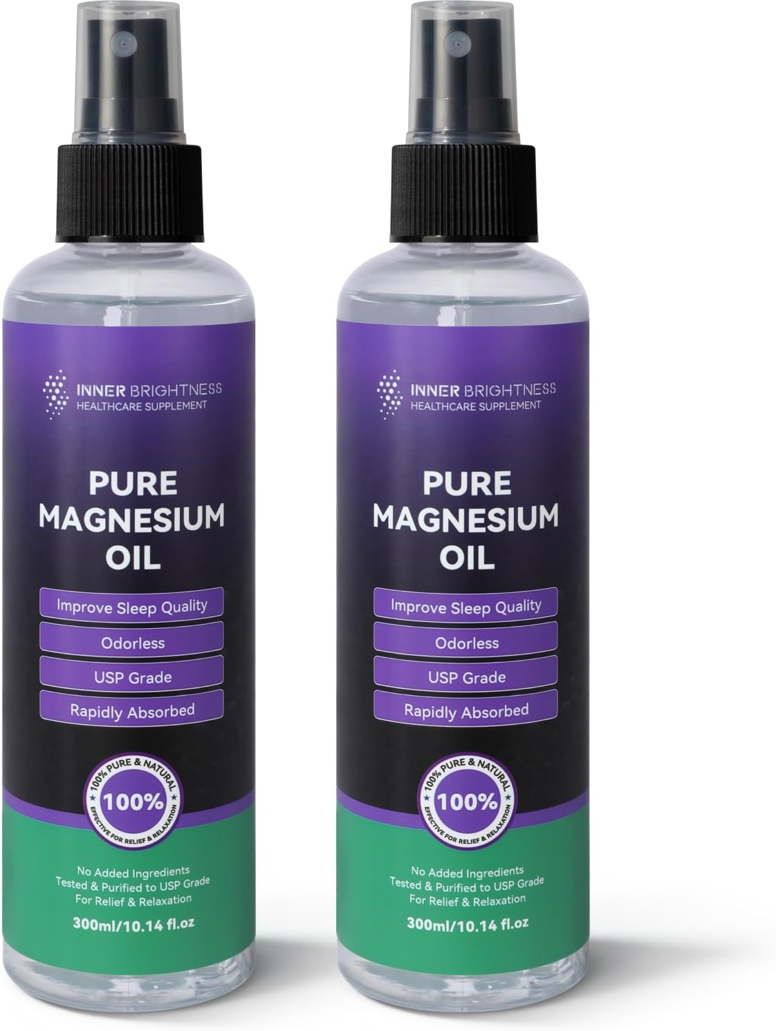 Lavender Magnesium Oil Spray for Full-Body Wellness, 10oz - 100% Natural, USP Grade, Fast Absorption, Muscle, Hair & Skin Health - 2 Pack