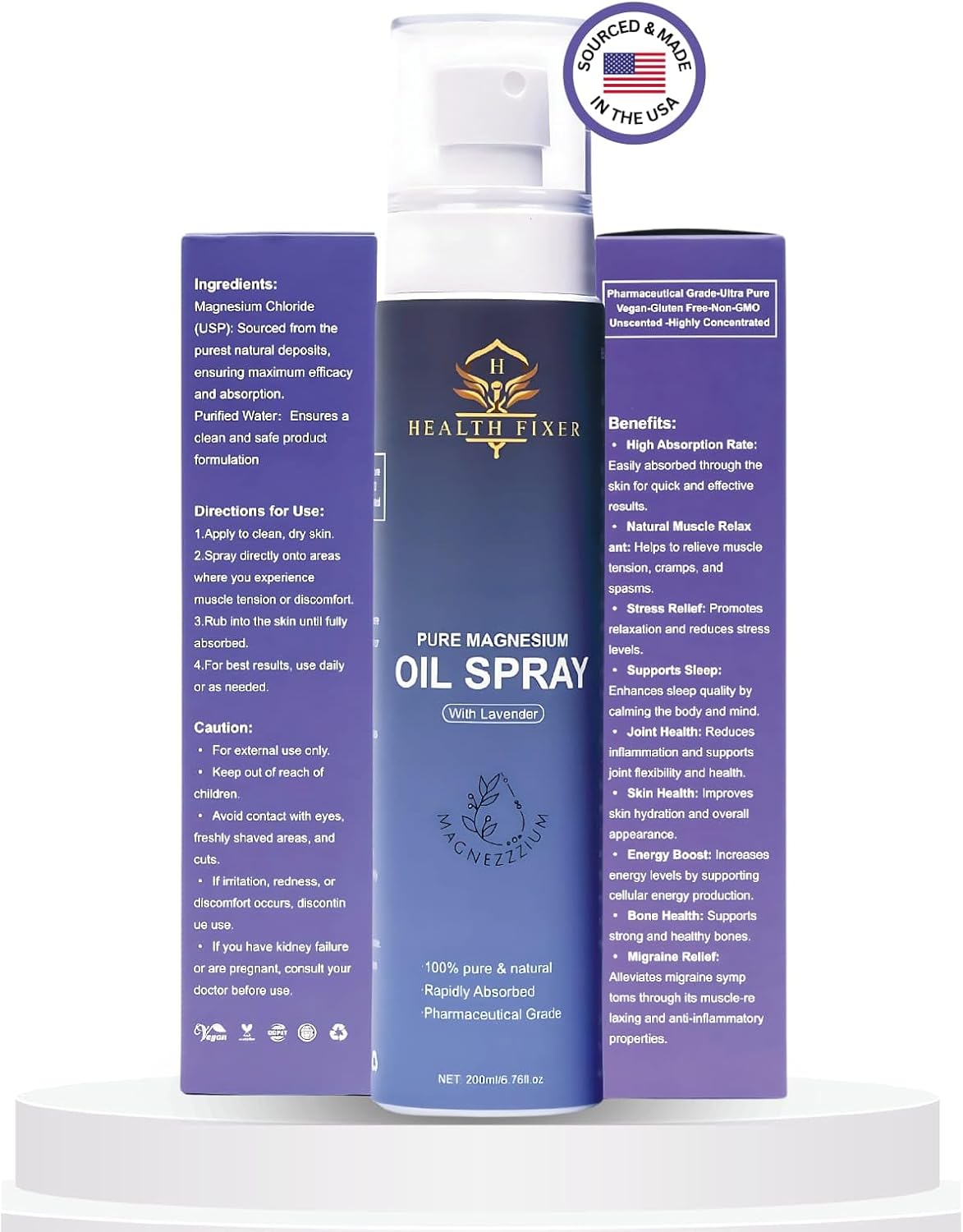 Lavender Magnesium Oil Spray for Muscle, Joint Health & Sleep - 200ml Bottle for Leg Cramps Relief & Nourished Skin