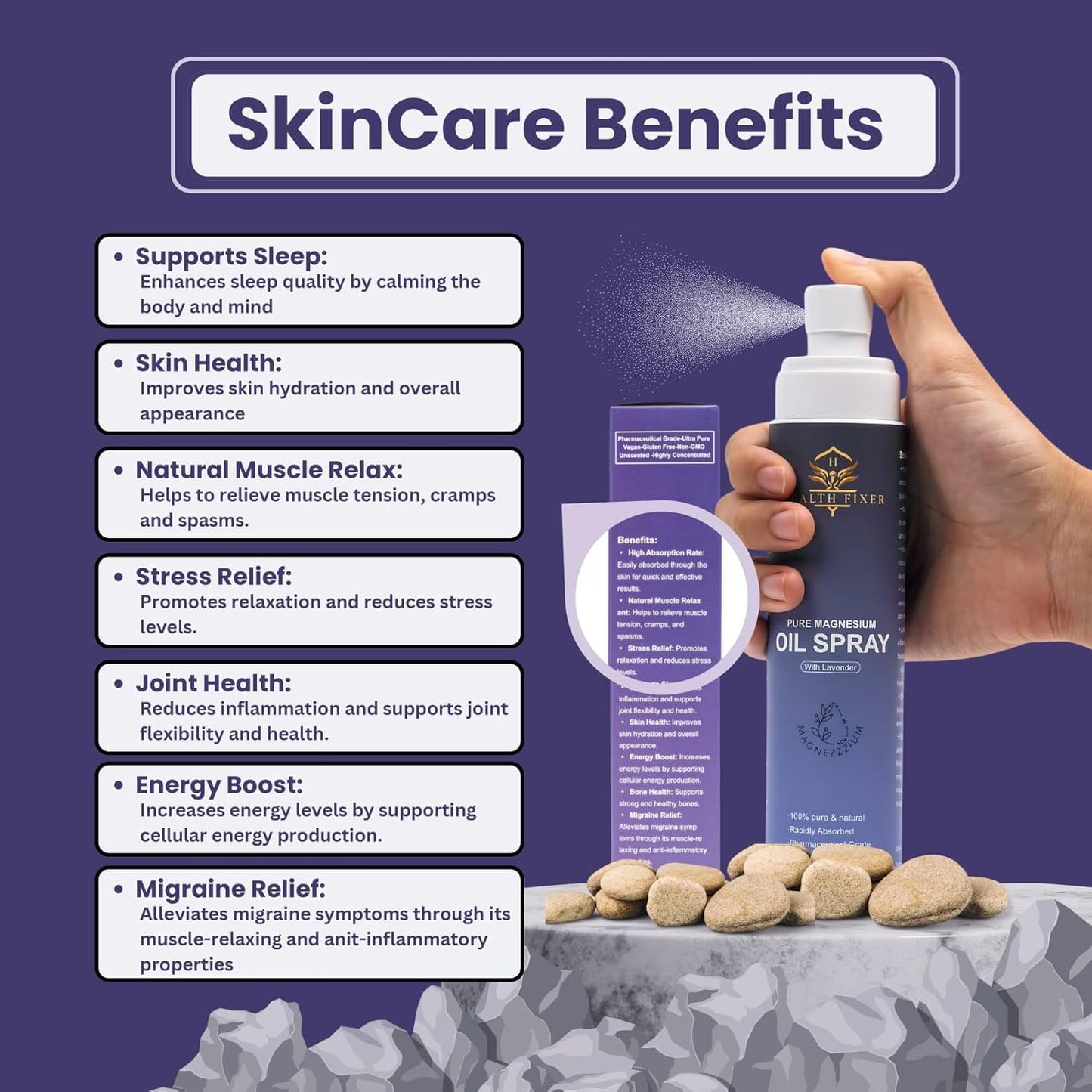 Lavender Magnesium Oil Spray for Muscle, Joint Health & Sleep - 200ml Bottle for Leg Cramps Relief & Nourished Skin