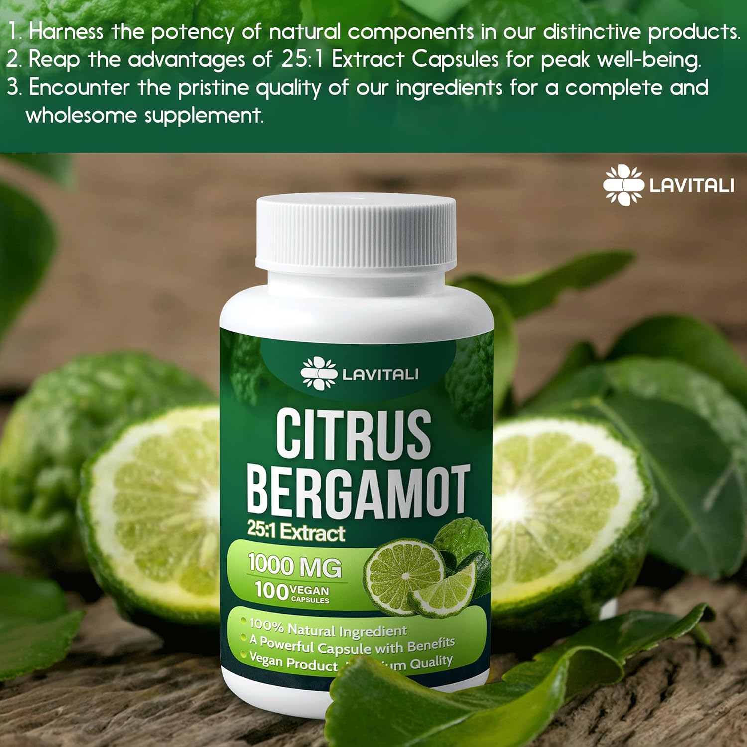 LaVitali Citrus Bergamot Extract Capsules - 100 Veggie Caps, 1000mg, Non-GMO, Gluten-Free, Vegetarian
