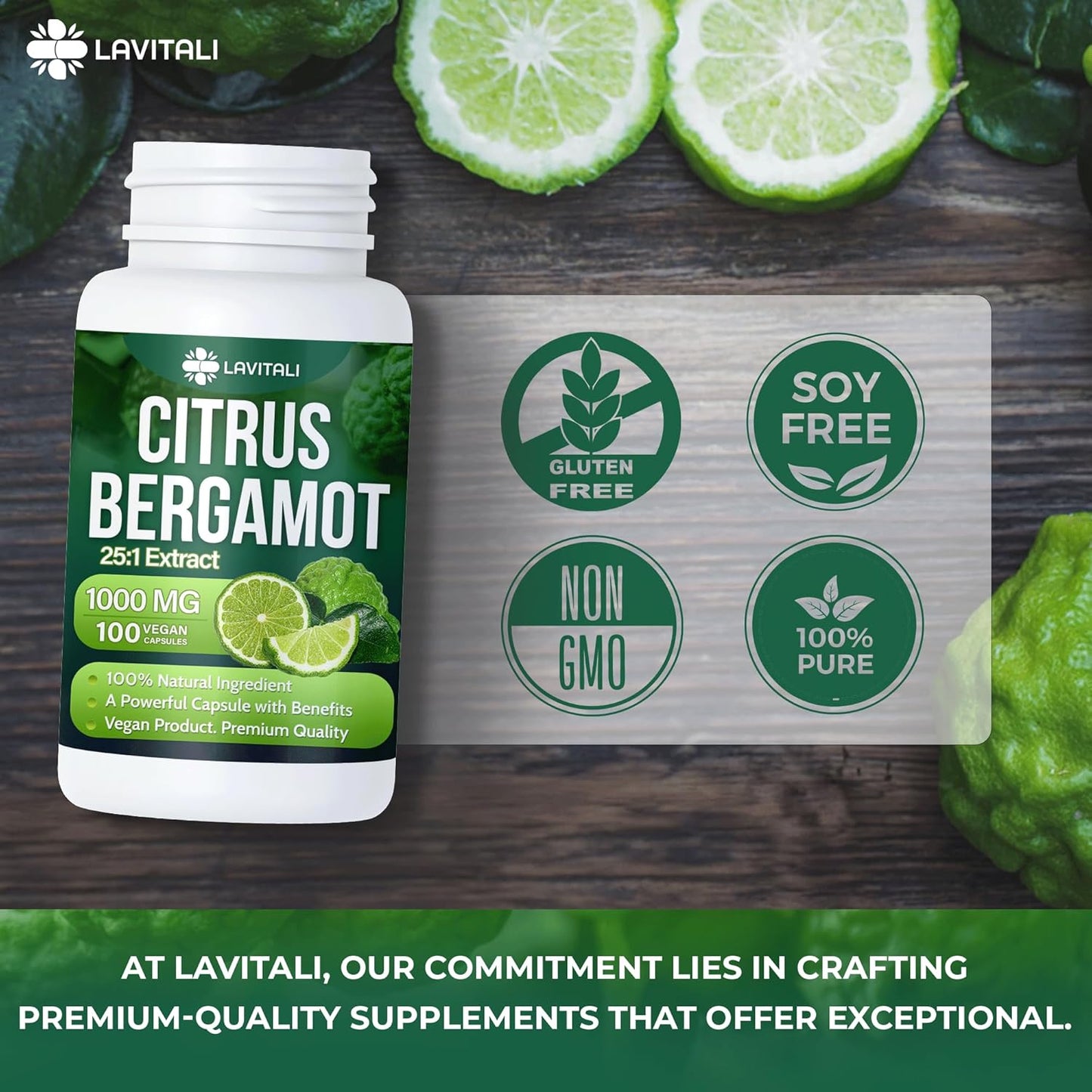 LaVitali Citrus Bergamot Extract Capsules - 100 Veggie Caps, 1000mg, Non-GMO, Gluten-Free, Vegetarian