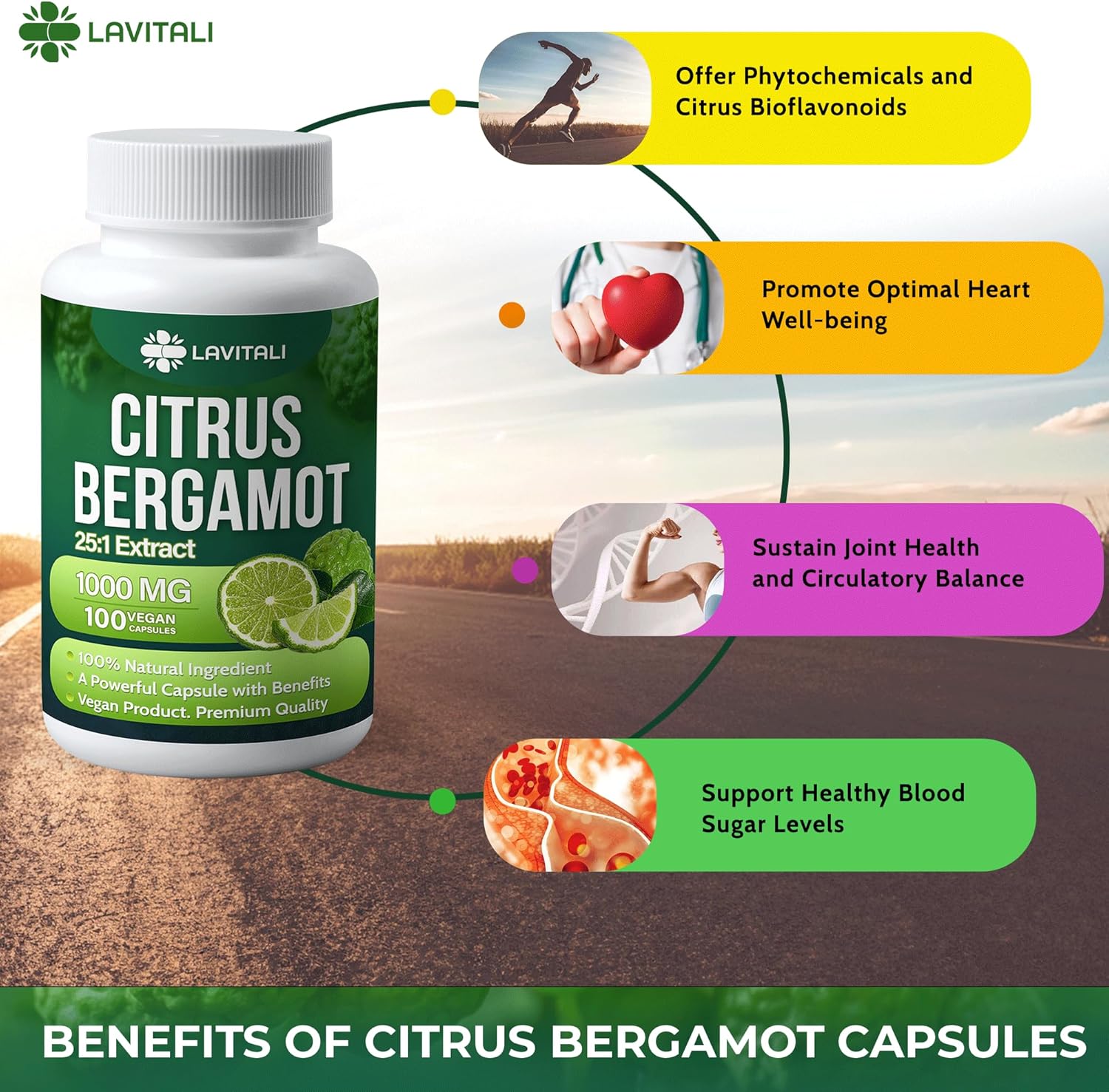 LaVitali Citrus Bergamot Extract Capsules - 100 Veggie Caps, 1000mg, Non-GMO, Gluten-Free, Vegetarian