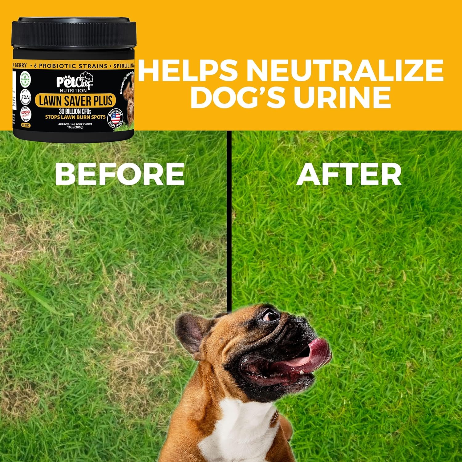 Lawn Saver Dog Treats by Pet Chef Nutrition - Dog Urine Neutralizer Soft Chews to Prevent Lawn Burn, Healthy Grass Dog Treats