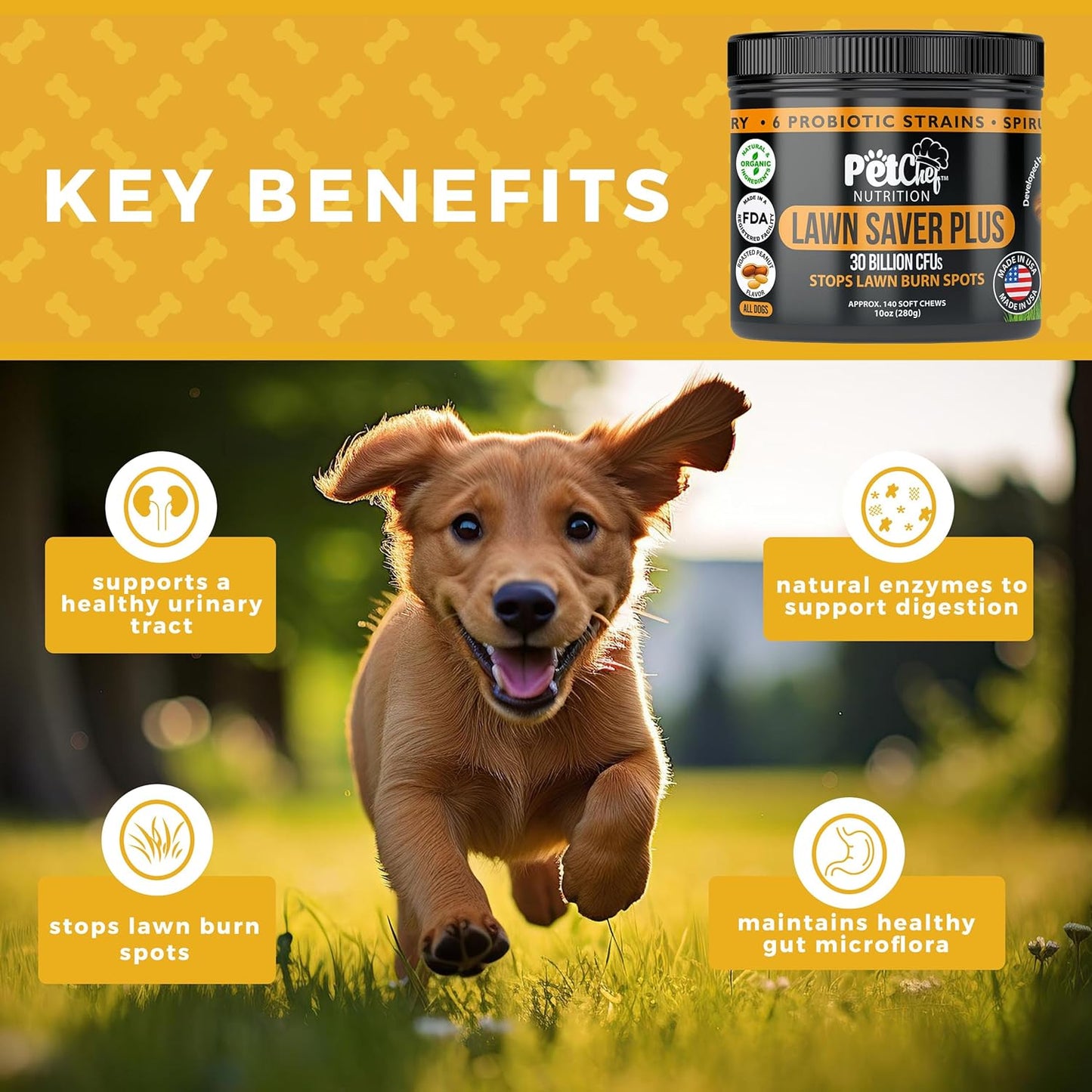 Lawn Saver Dog Treats by Pet Chef Nutrition - Dog Urine Neutralizer Soft Chews to Prevent Lawn Burn, Healthy Grass Dog Treats