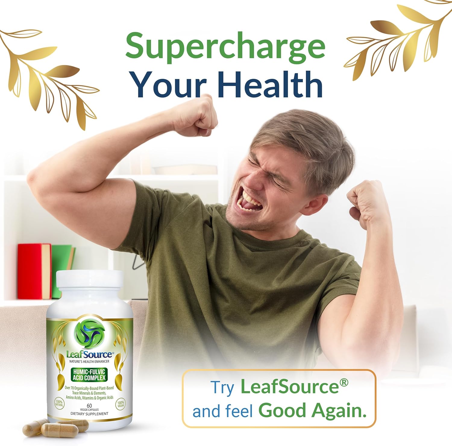 LEAFSOURCE Humic Fulvic Acid Capsules with 77 Trace Minerals, Electrolytes, and Vitamins for Improved Energy, Gut and Joint Health, Hydration, and Nutrient Absorption