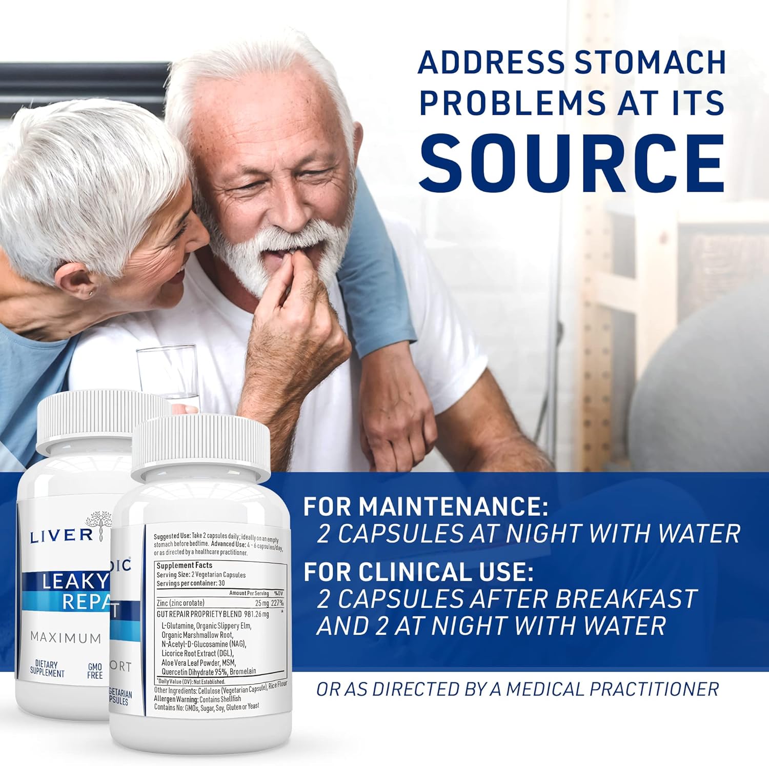 Leaky Gut Repair Capsules - Gut Health Support with L-Glutamine & Slippery Elm for Heartburn Relief & Bloating - 60 Capsules