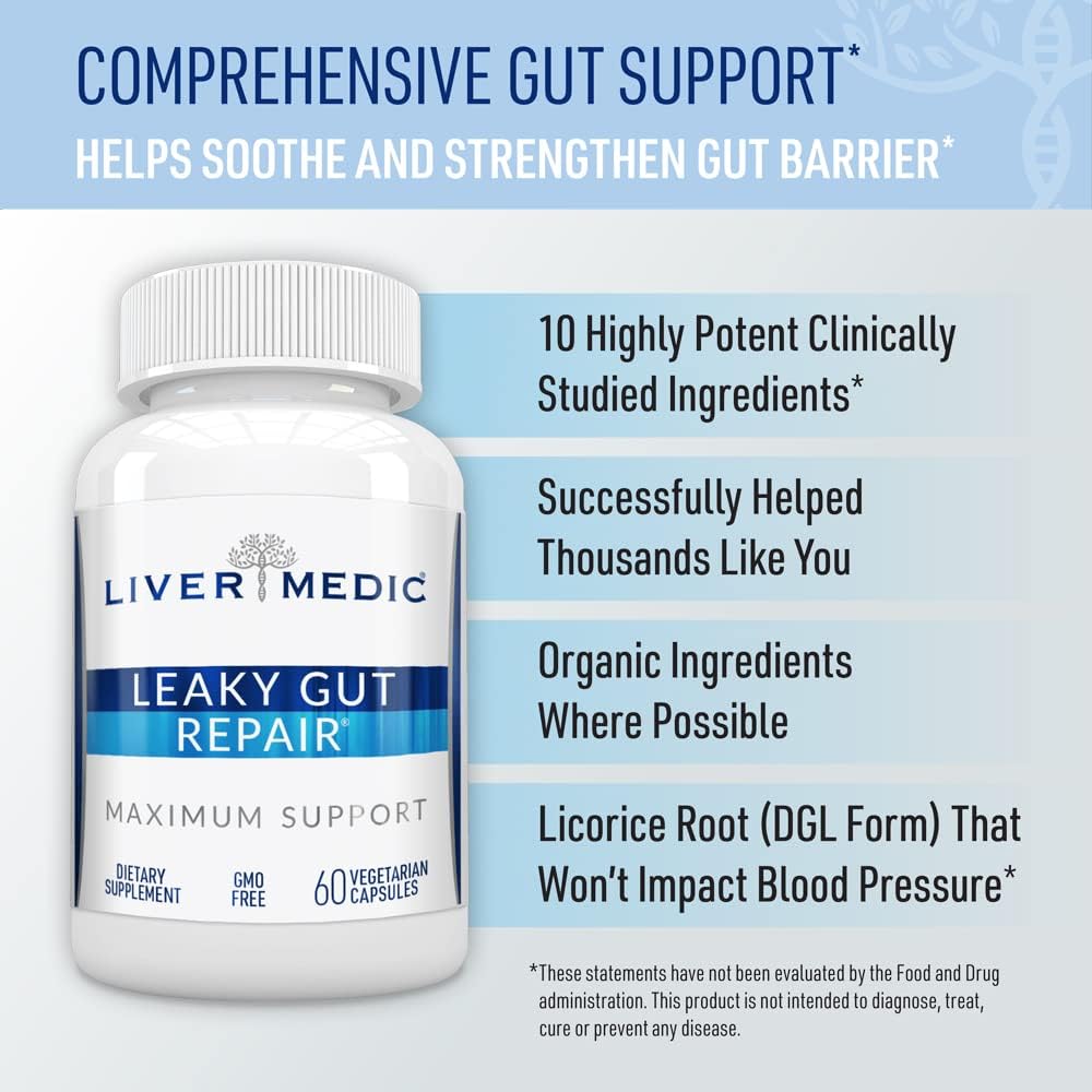 Leaky Gut Repair Capsules - Gut Health Support with L-Glutamine & Slippery Elm for Heartburn Relief & Bloating - 60 Capsules