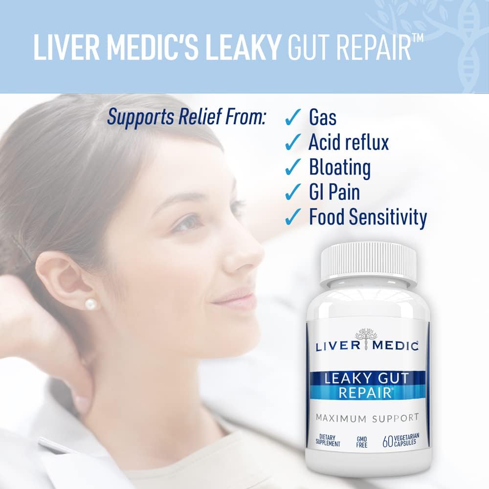 Leaky Gut Repair Capsules - Gut Health Support with L-Glutamine & Slippery Elm for Heartburn Relief & Bloating - 60 Capsules