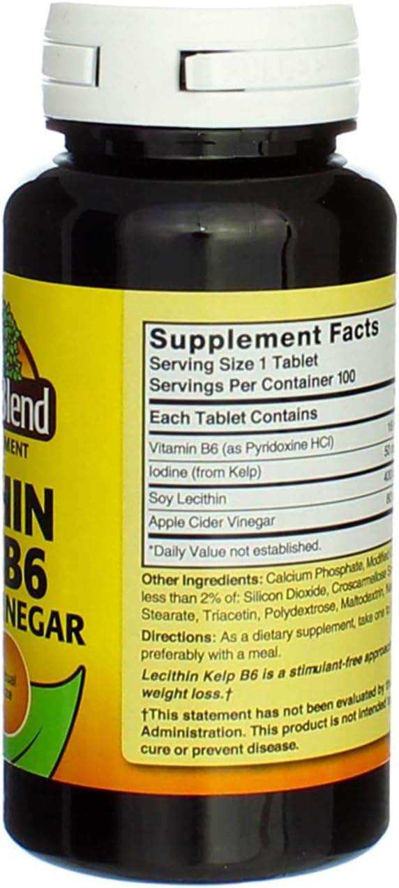 Lecithin Kelp-B6 with Apple Cider Vinegar 100 Tablets - Natural Blend (Model: 079854600704)