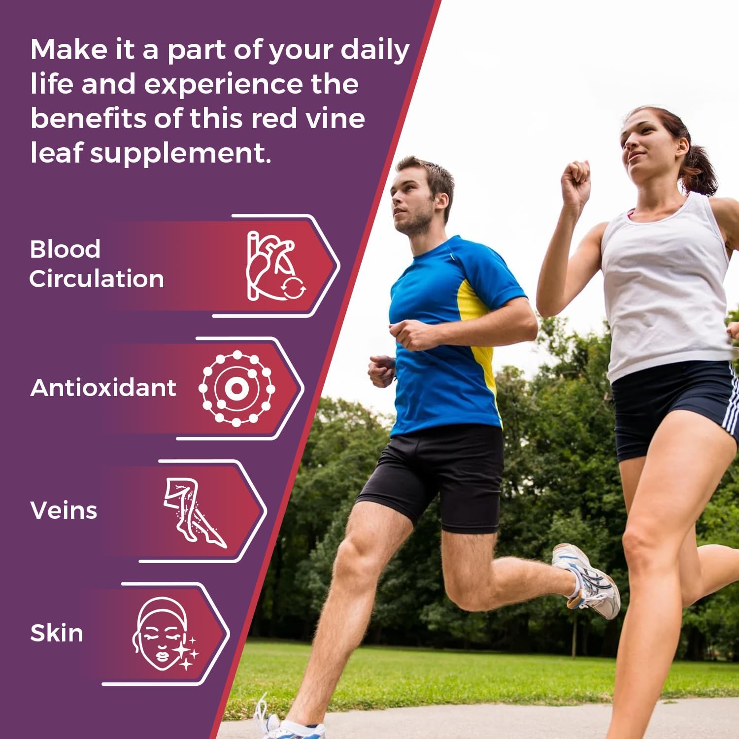 Leg & Vein Support Supplement with Red Vine Leaf & Horse Chestnut Extracts - 1400mg & 100mg Capsules for Circulation, Heart Health, Skin - 60 Count