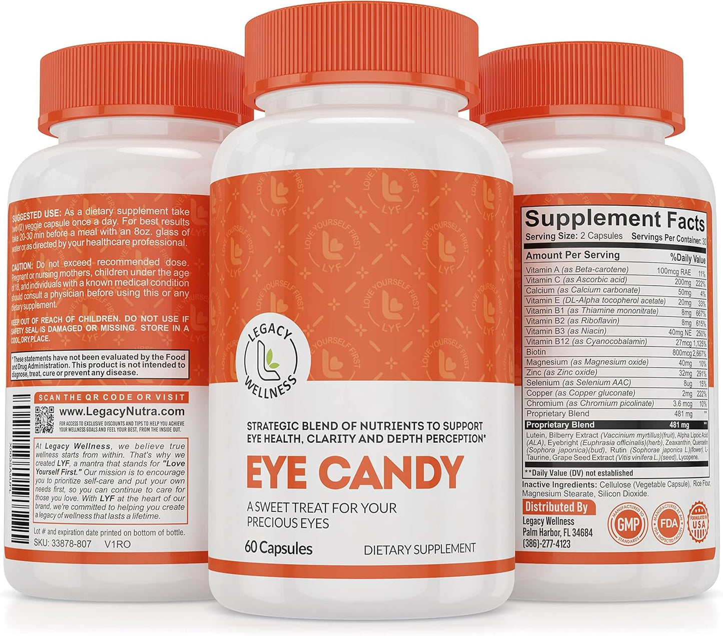 LegacyNutra Eye Candy Eye Vitamins - Lutein, Zeaxanthin, Calcium, Biotin, Copper, Zinc Pills - Supports Vision Health, Reduces Eye Strain, Dry Eye Supplements for Adults