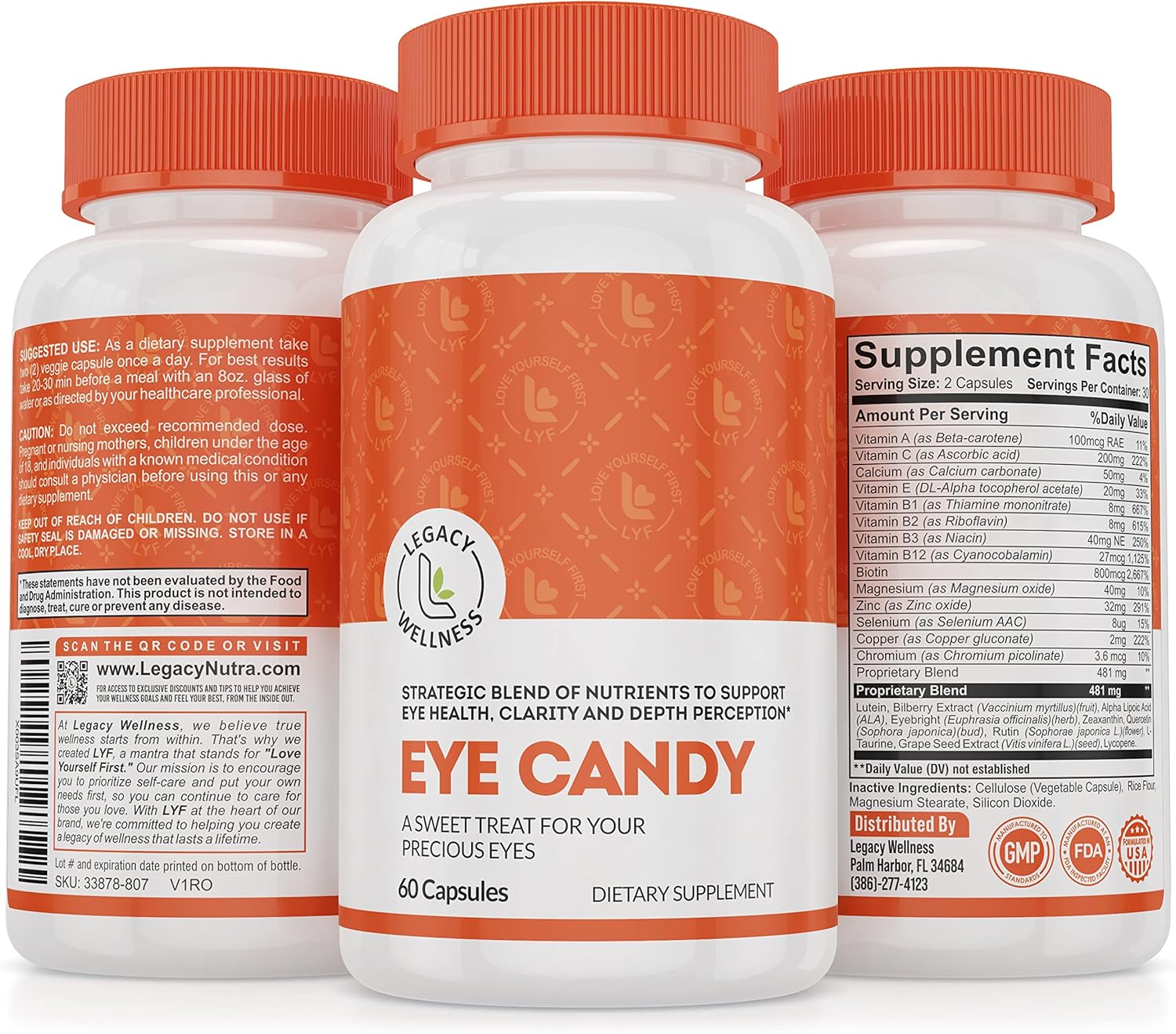 LegacyNutra Eye Candy Eye Vitamins - Lutein, Zeaxanthin, Calcium, Biotin, Copper, Zinc Pills - Supports Vision Health, Reduces Eye Strain, Dry Eye Supplements for Adults