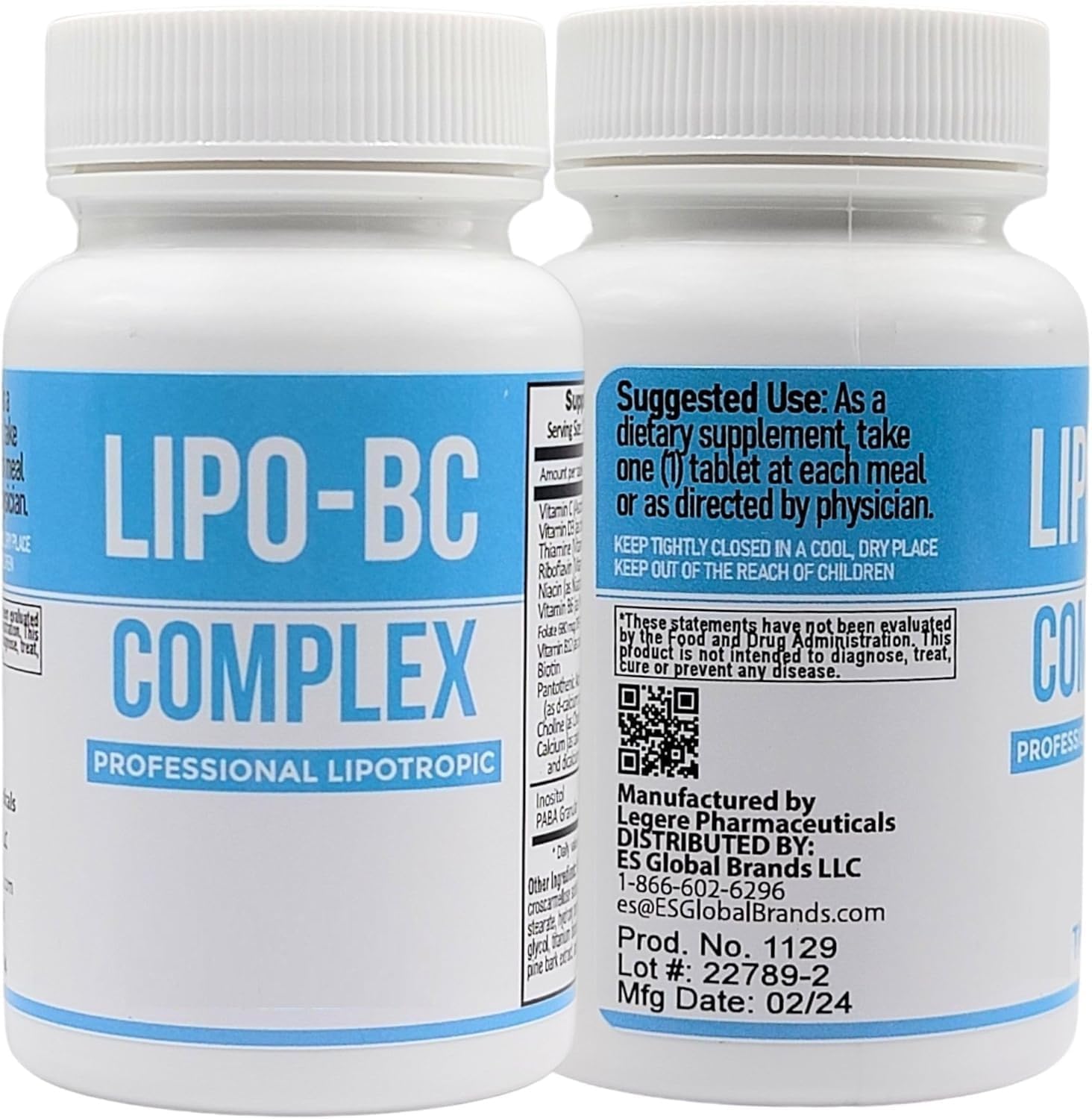 Legere Pharmaceuticals Lipo B-Complex Tablets for Energy & Wellness - Natural Lipotropic Supplement with Dietary Nutrients (120 Tablets)