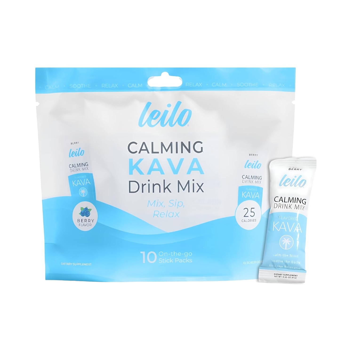 LEILO Berry Flavored Kava Drink Mix for Relaxation | Non-Alcoholic Adaptogen Mocktail Powder | 10 Servings