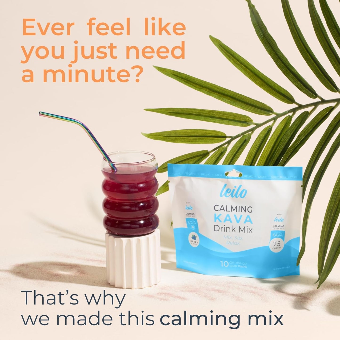 LEILO Berry Flavored Kava Drink Mix for Relaxation | Non-Alcoholic Adaptogen Mocktail Powder | 10 Servings