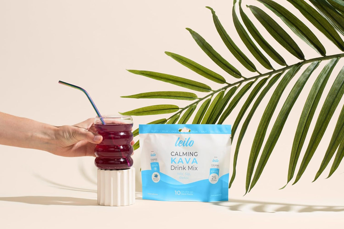 LEILO Berry Flavored Kava Drink Mix for Relaxation | Non-Alcoholic Adaptogen Mocktail Powder | 10 Servings