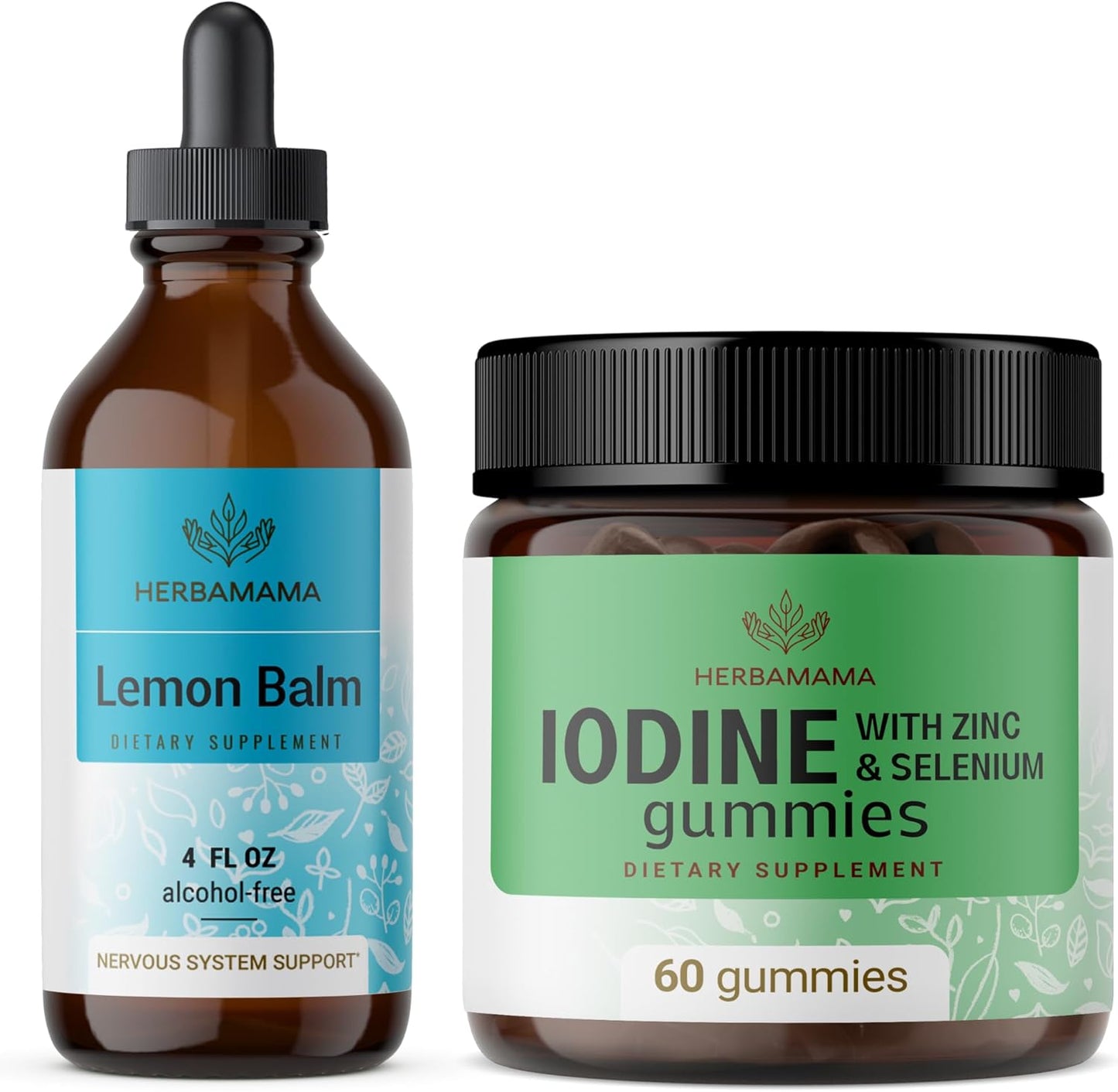Lemon Balm Tincture and Potassium Iodine Gummies Bundle - 4 fl oz Tincture & Vegan Non-GMO Gummies - Alcohol & Gelatin-Free - 2 Pack