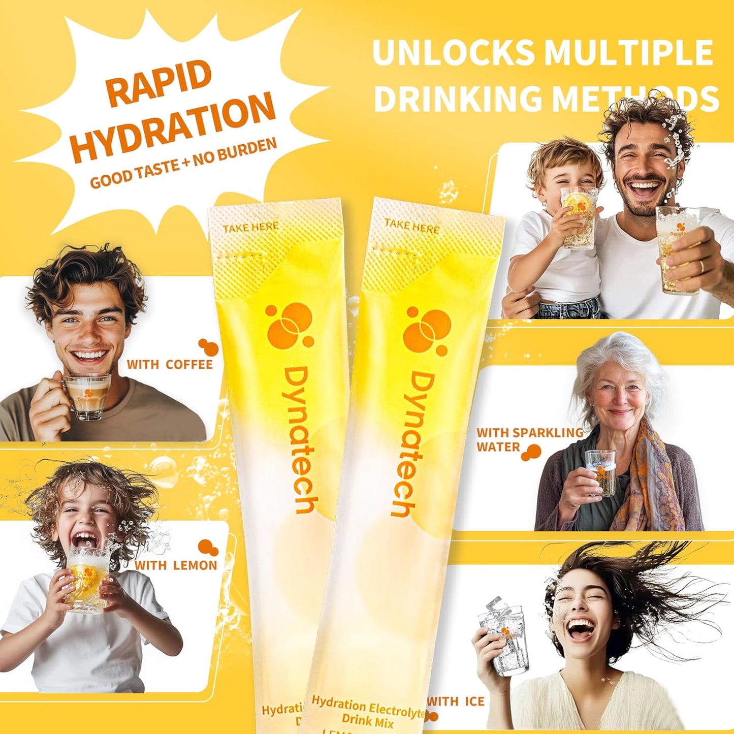 Lemon Electrolyte Drink Mix with Zero Sugar - Hydration Powder Packets with 10 Electrolytes, Vitamins - Non-GMO, Gluten Free, Vegan - 16 Servings