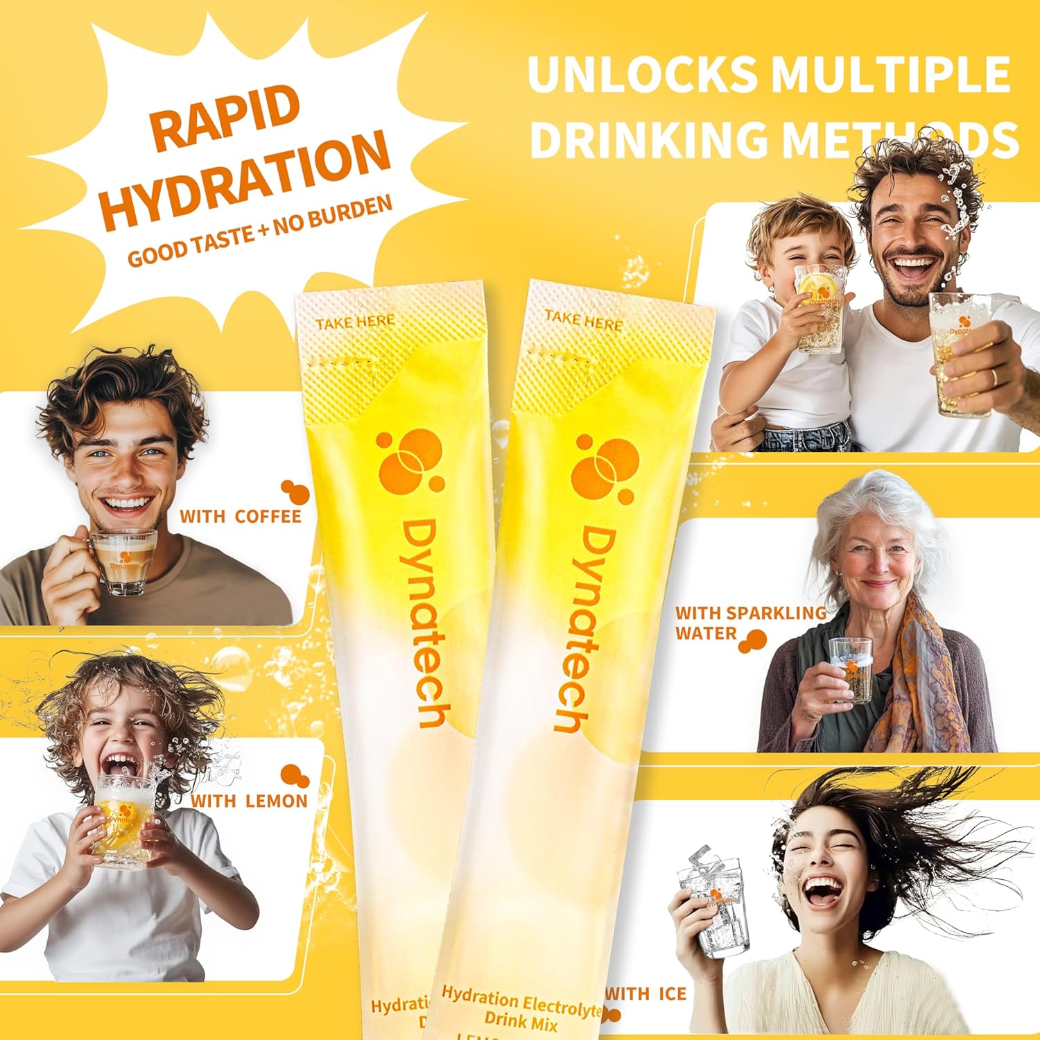 Lemon Electrolyte Drink Mix with Zero Sugar - Hydration Powder Packets with 10 Electrolytes, Vitamins - Non-GMO, Gluten Free, Vegan - 16 Servings