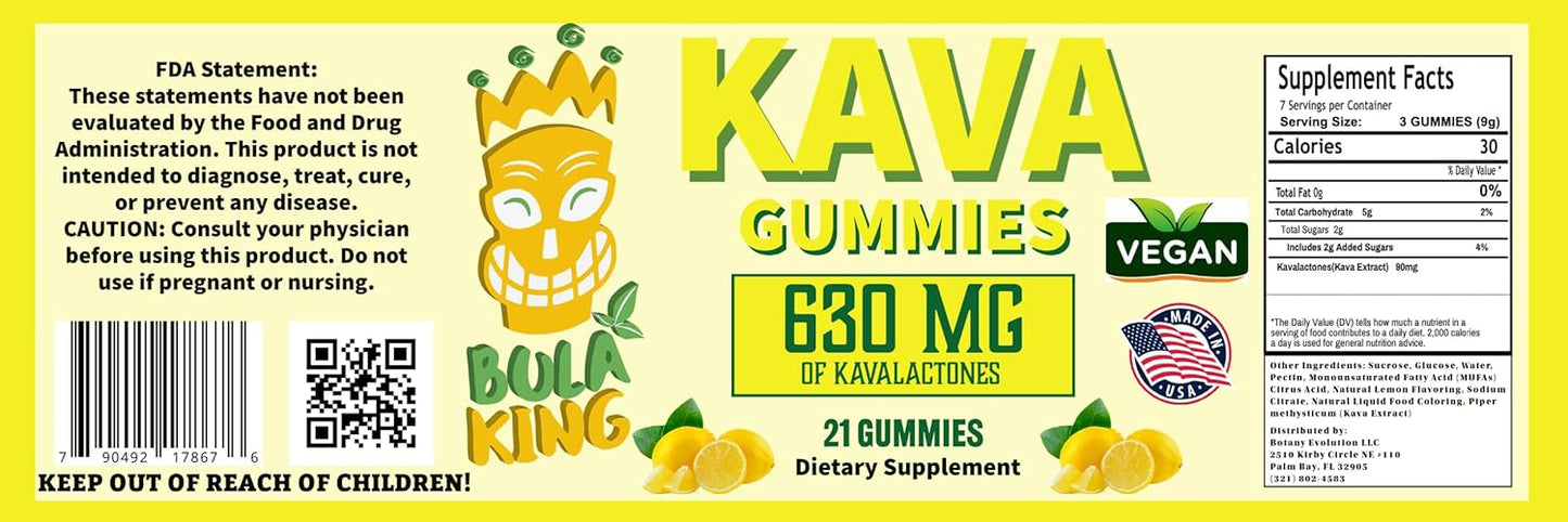 Lemon Flavored Bula King Kava Gummies - Relaxation and Stress Relief Supplement
