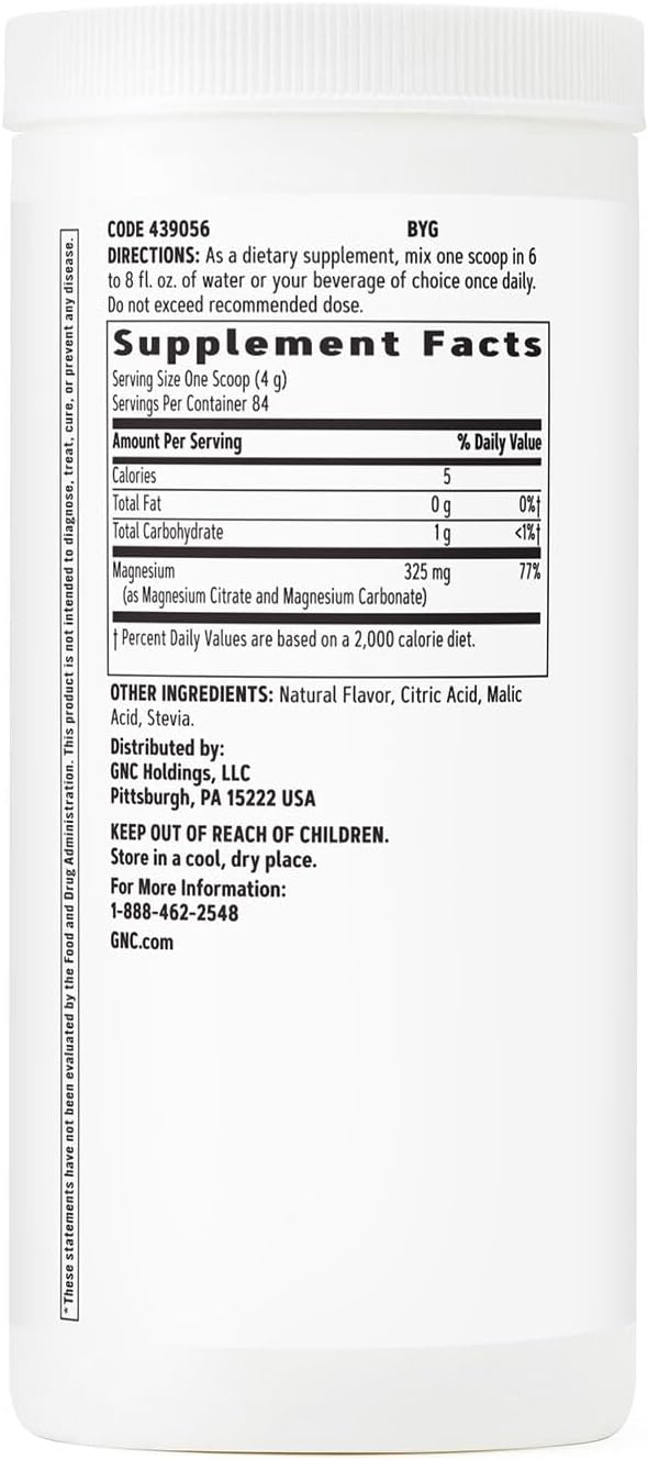 Lemon Flavored GNC Magnesium Citrate and Carbonate Powder - 84 Servings - Heart, Muscle, Nerve, Cell Support - BoostGo Australia
