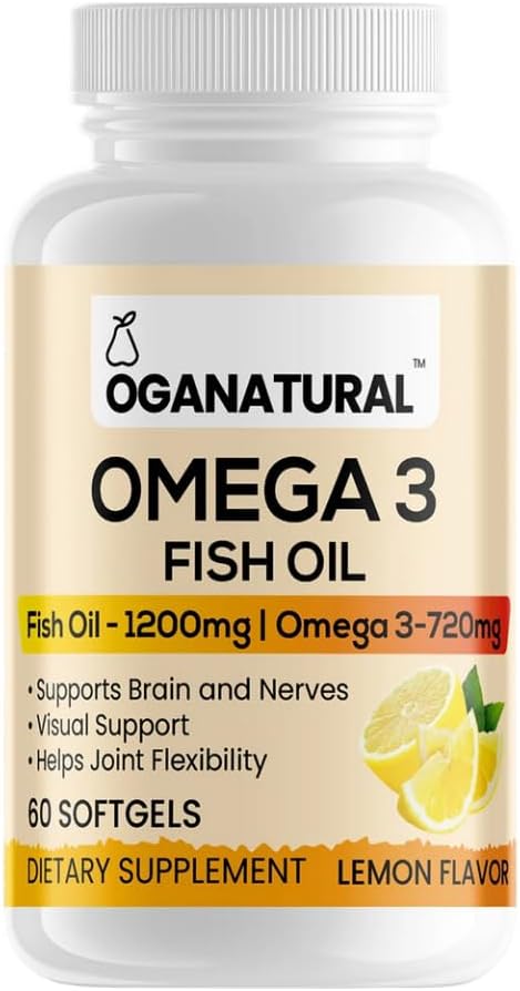 Lemon Flavored Omega 3 Fish Oil Soft Gels - 720mg EPA & DHA - Brain & Nerve Support - Joint Flexibility - Non-GMO - 60 Day Supply