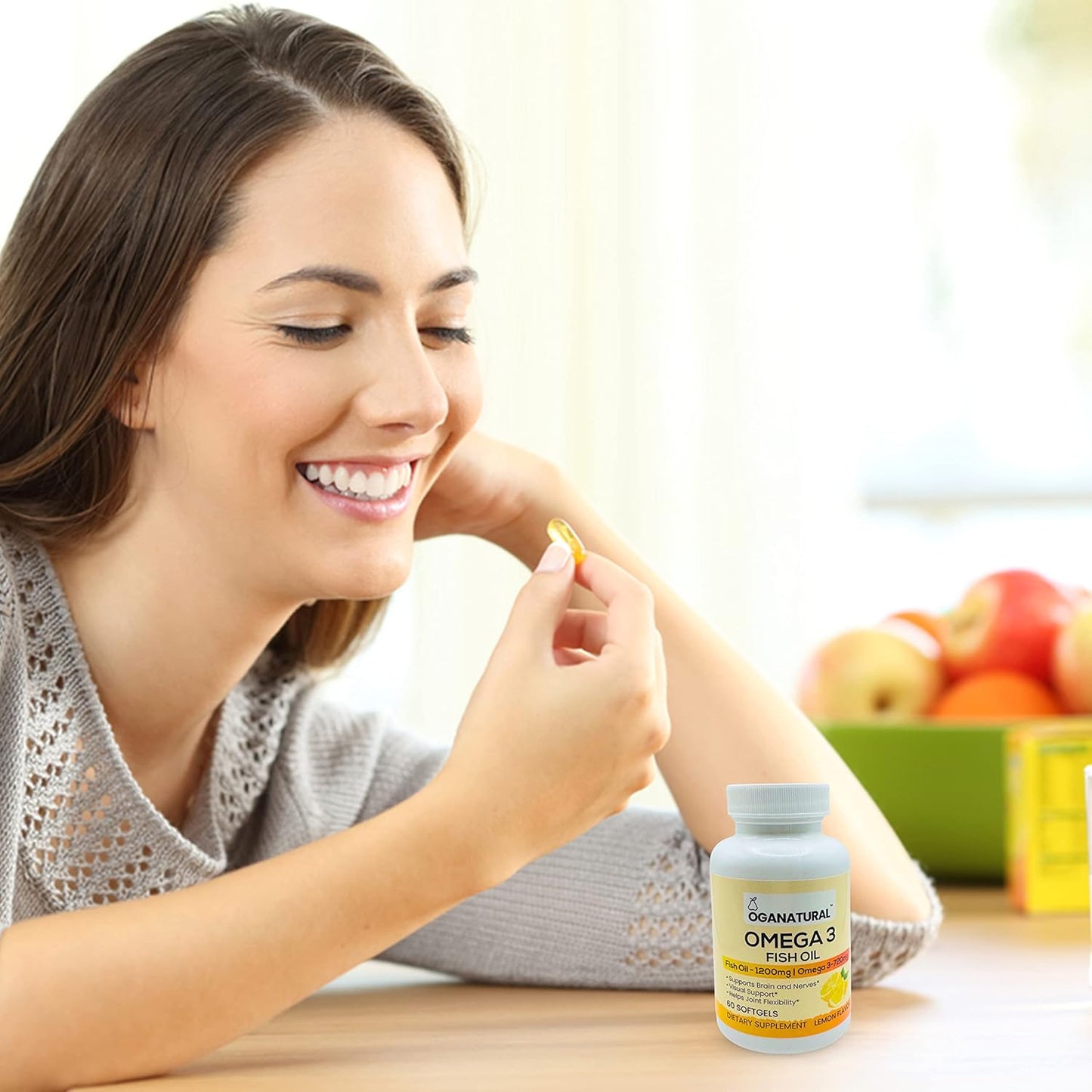 Lemon Flavored Omega 3 Fish Oil Soft Gels - 720mg EPA & DHA - Brain & Nerve Support - Joint Flexibility - Non-GMO - 60 Day Supply