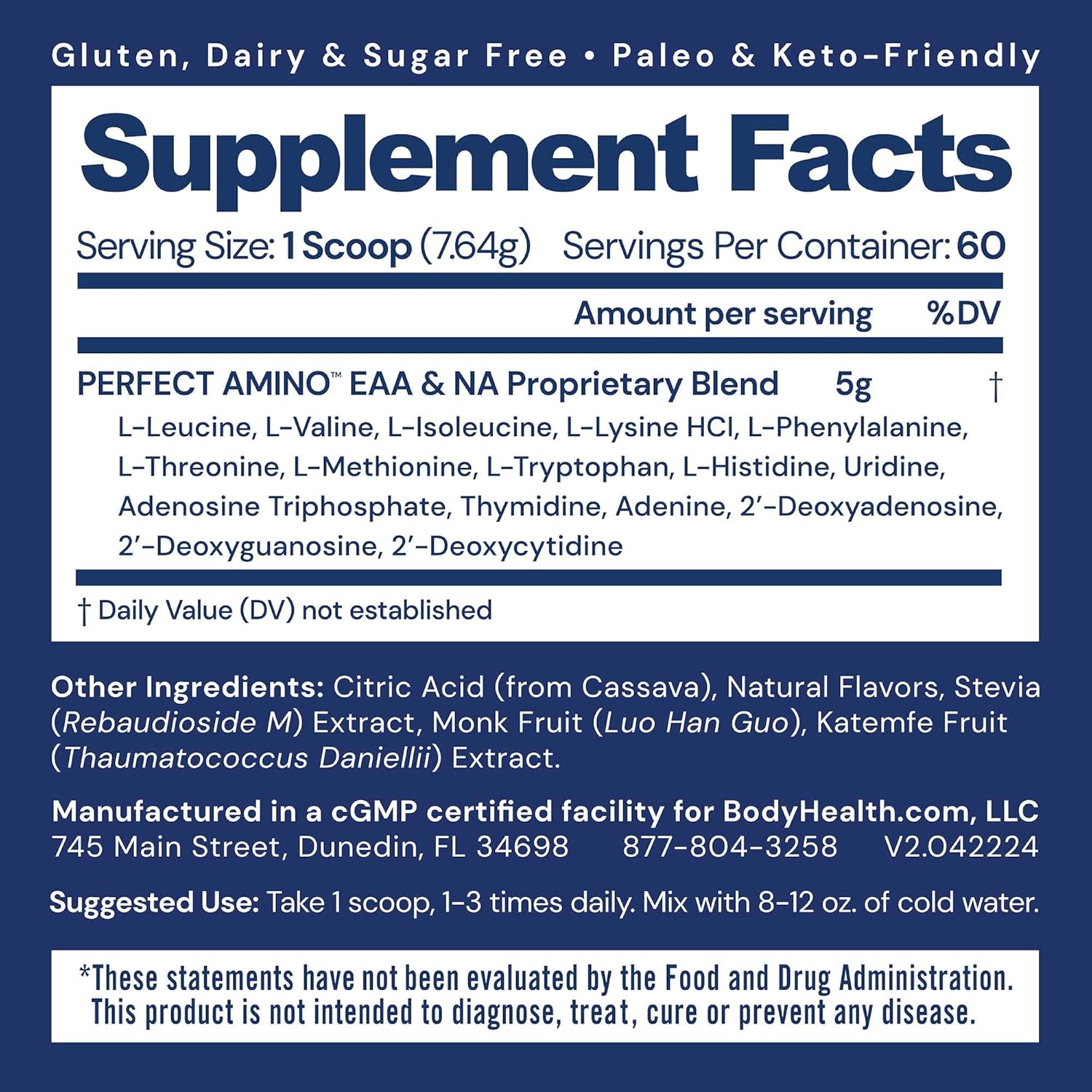 Lemon Lime Amino Acid Energy Drink for Lean Muscle Support - BodyHealth PerfectAmino Powder - BCAA and EAA Powder - Pre and Post Workout - 60 Servings