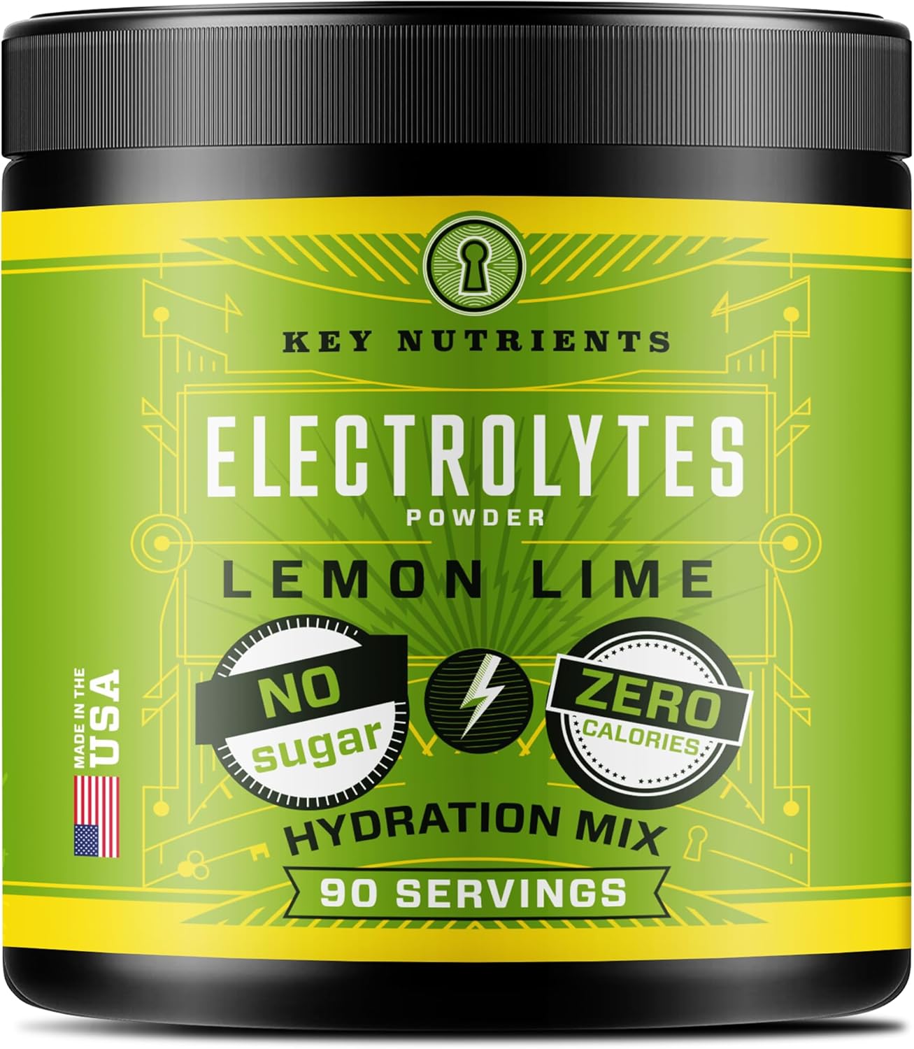 Lemon Lime Electrolyte Powder with Key Nutrients - No Sugar, No Calories - Endurance & Energy Supplement - Hydration Powder - 90 Servings, Made in USA