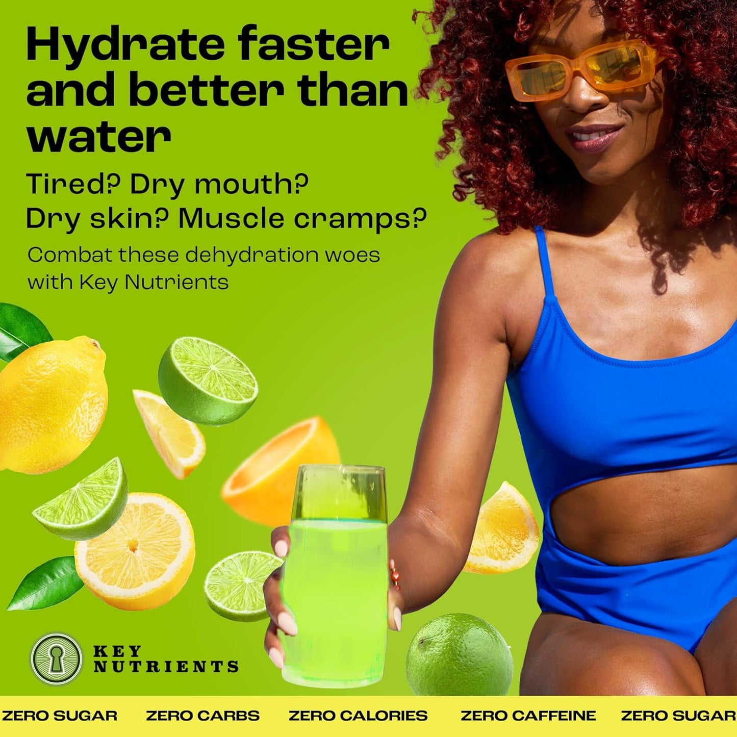 Lemon Lime Electrolyte Powder with Key Nutrients - No Sugar, No Calories - Endurance & Energy Supplement - Hydration Powder - 90 Servings, Made in USA