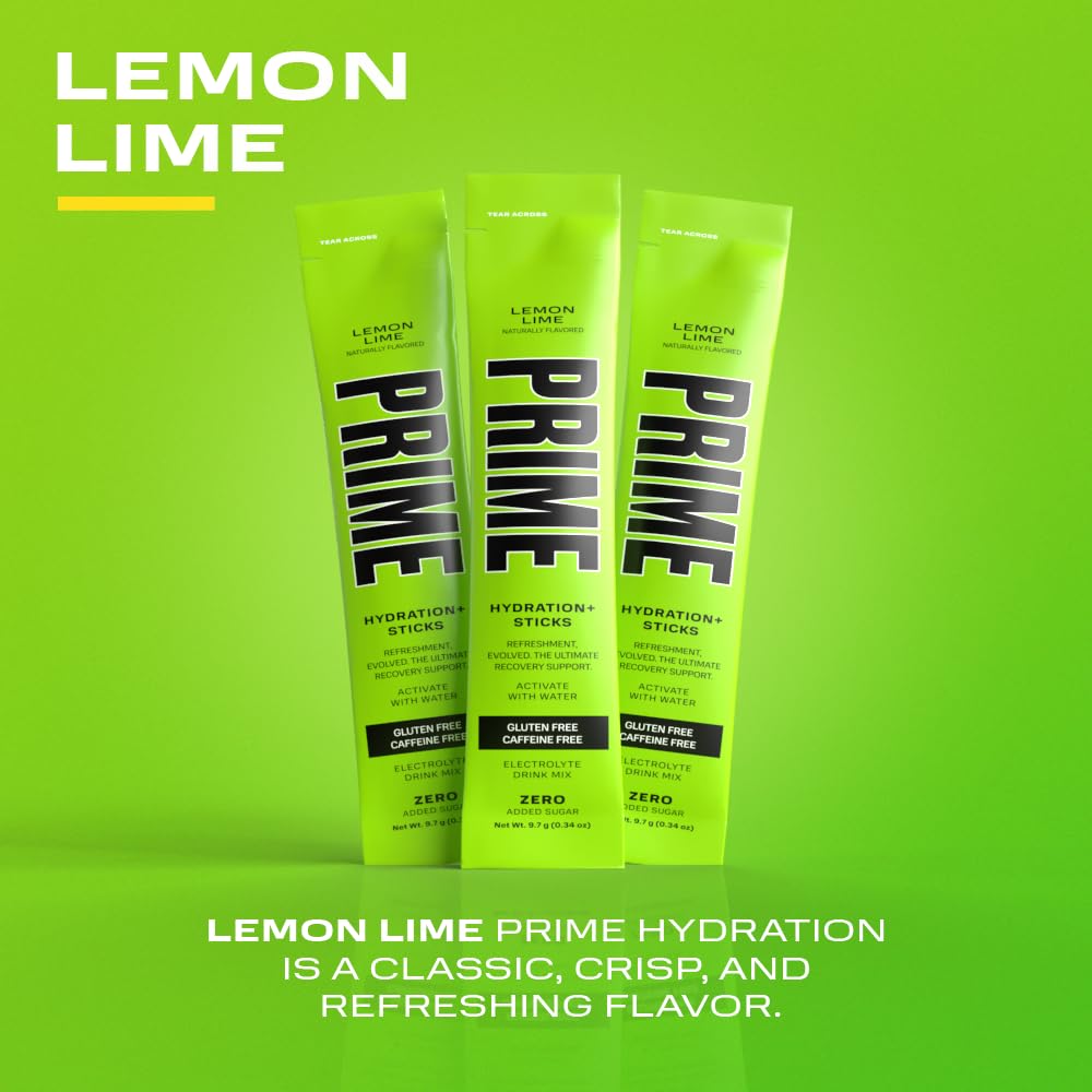 Lemon Lime Hydration Powder Sticks | Electrolyte Single Serve Sticks | Low Sugar & Caffeine-Free | Vegan-Friendly | 16 Sticks