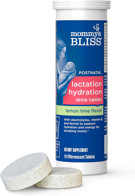 Lemon Lime Lactation Hydration Drink Tablets with Electrolytes & B Vitamins - 1 Pack (10 Tablets) for Breastfeeding Moms by Mommy's Bliss