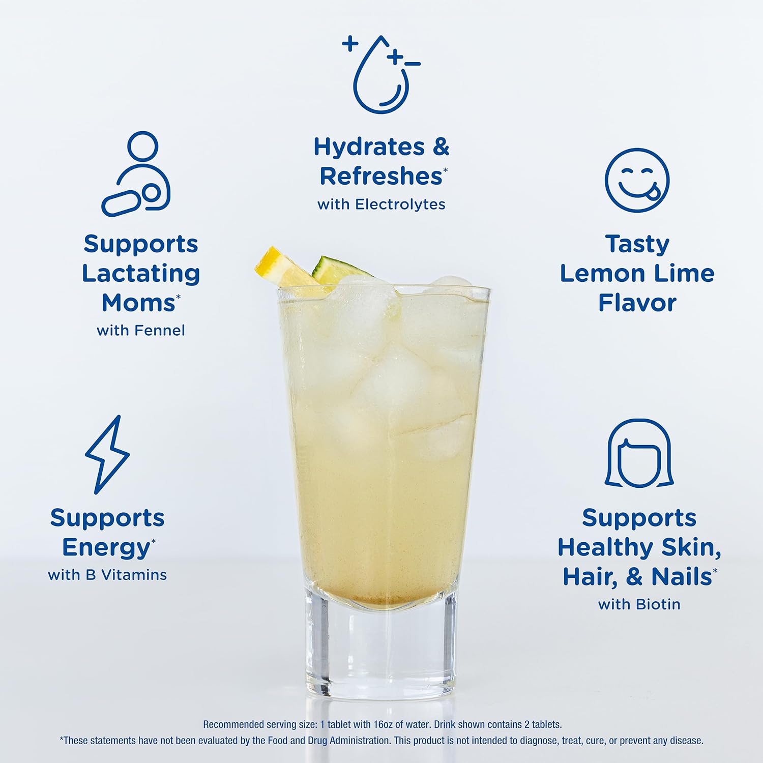 Lemon Lime Lactation Hydration Drink Tablets with Electrolytes & B Vitamins - 1 Pack (10 Tablets) for Breastfeeding Moms by Mommy's Bliss