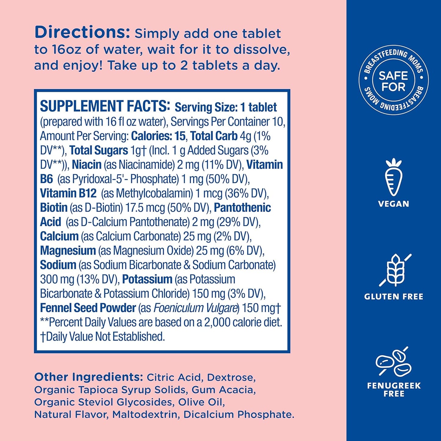 Lemon Lime Lactation Hydration Drink Tablets with Electrolytes & B Vitamins - 1 Pack (10 Tablets) for Breastfeeding Moms by Mommy's Bliss