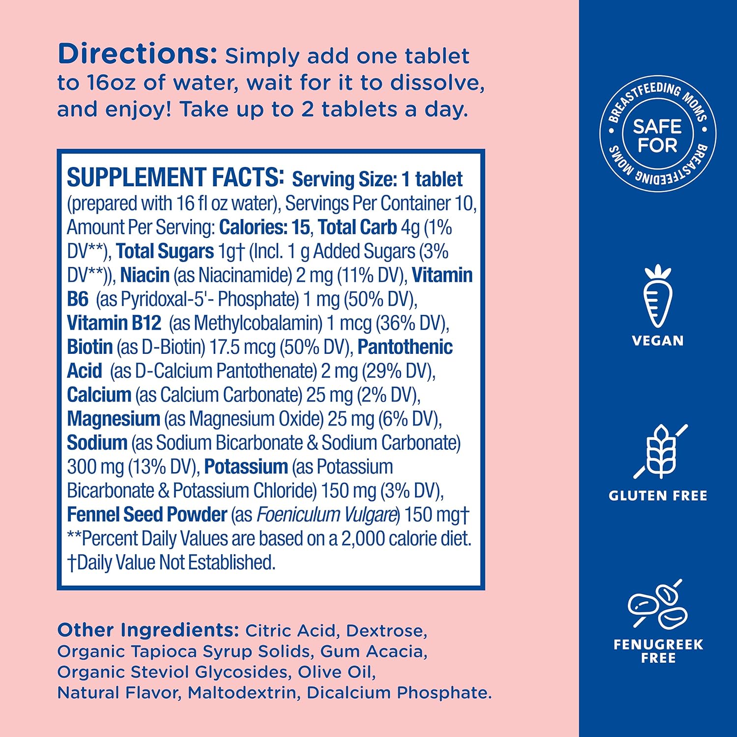 Lemon Lime Lactation Hydration Drink Tablets with Electrolytes & B Vitamins - 1 Pack (10 Tablets) for Breastfeeding Moms by Mommy's Bliss