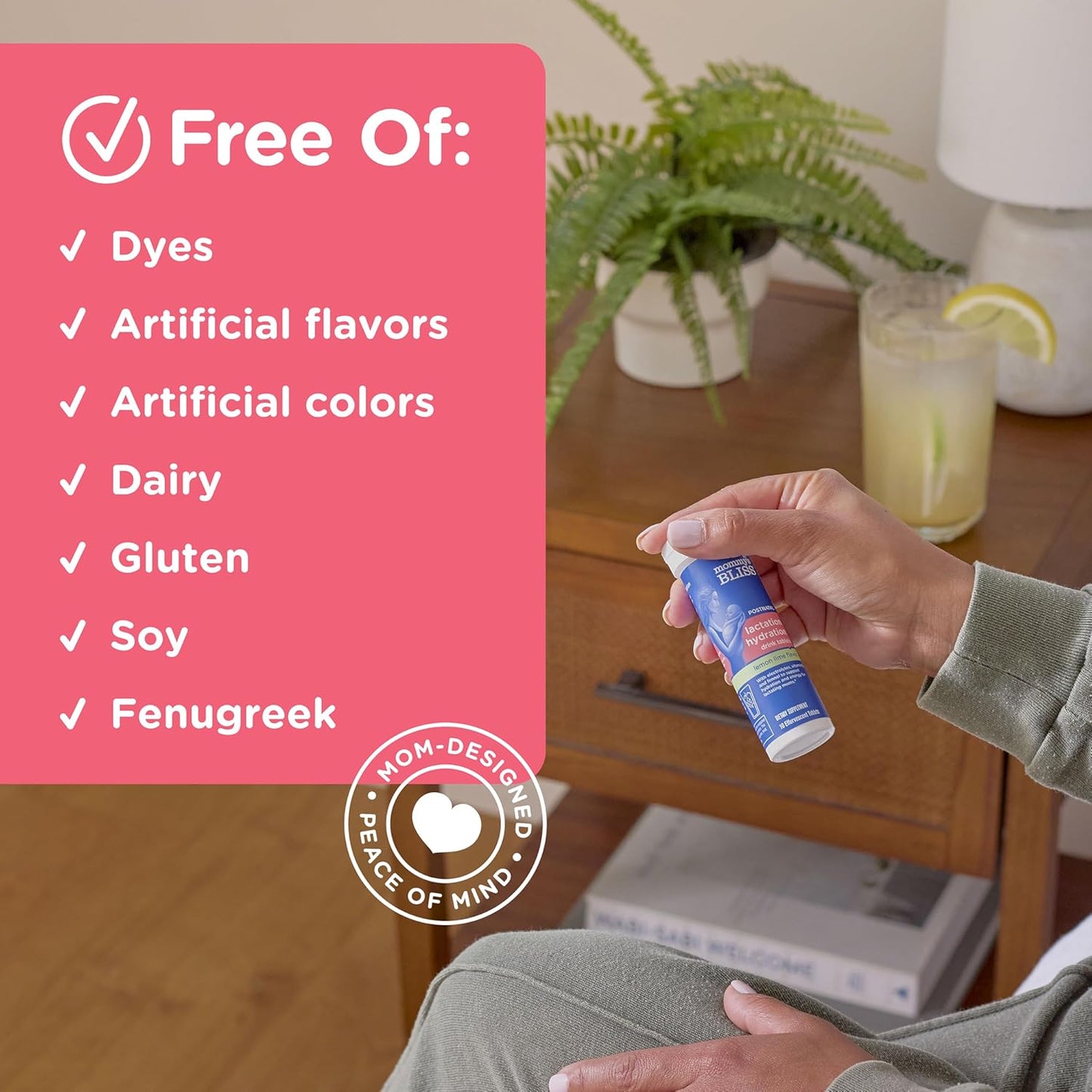 Lemon Lime Lactation Hydration Drink Tablets with Electrolytes & B Vitamins - 1 Pack (10 Tablets) for Breastfeeding Moms by Mommy's Bliss