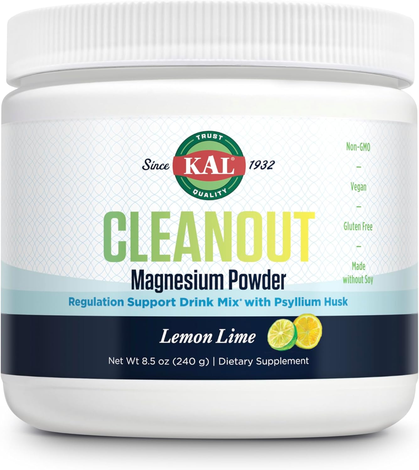 Lemon Lime Magnesium Oxide Fiber Supplement Powder with Psyllium Husk - Cleanout Drink Mix for Digestive Health - 40 Servings, 8.5 OZ - Sugar-Free, 60-Day Guarantee