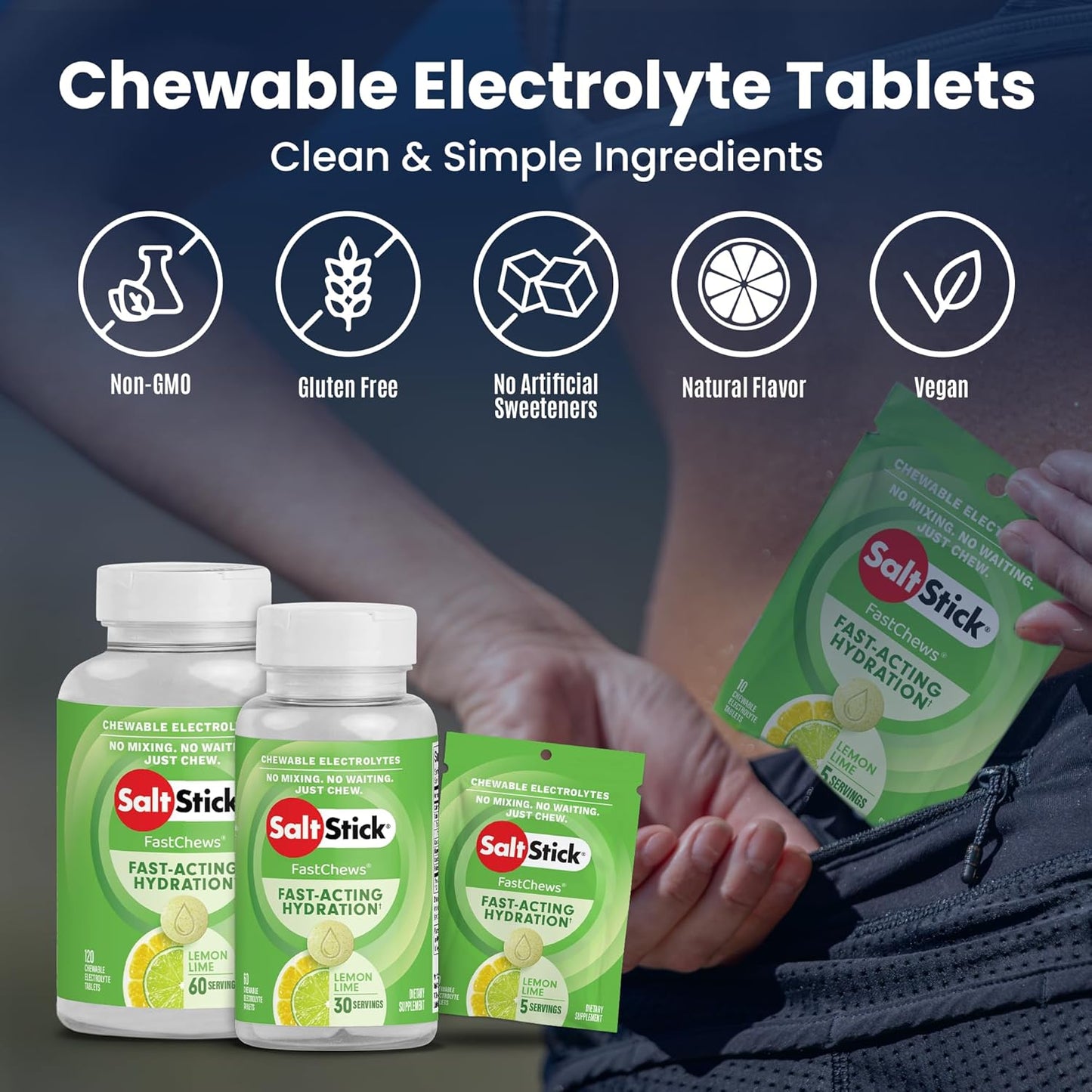 Lemon Lime SaltStick Electrolyte FastChews - 120 Count - Chewable Salt Tablets for Runners - Hydration Electrolyte Chews