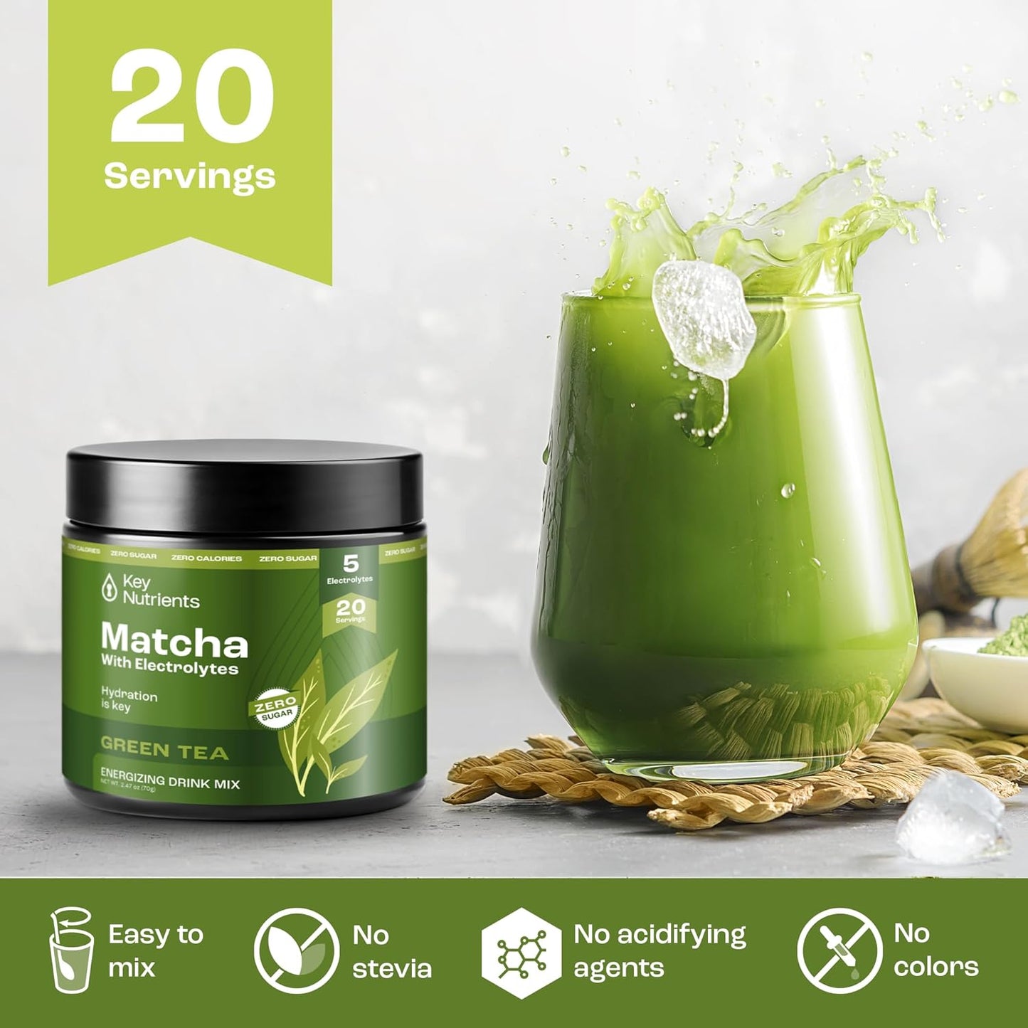 Lemonade Electrolyte Powder & Unsweetened Matcha Green Tea Bundle - 90 Servings Electrolytes, 20 Servings Matcha