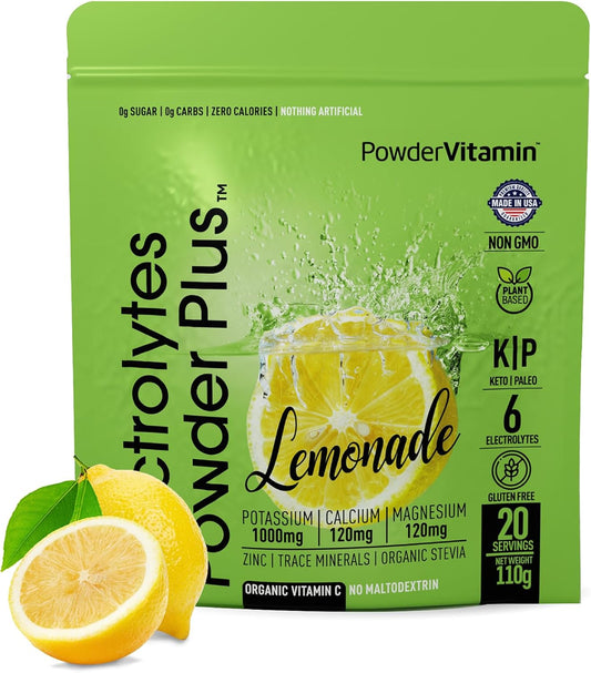 Lemonade Electrolyte Powder with Pink Himalayan Salt - Keto Friendly, Sugar Free - 20 Servings of Powder Vitamin Electrolytes for Hydration