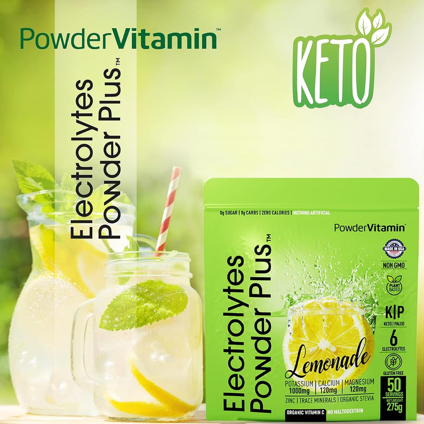 Lemonade Hydration Powder with Electrolytes, 0 Calorie Keto-Friendly Drink Mix (50 Servings)