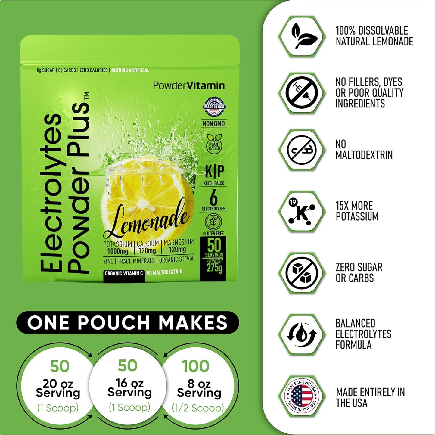Lemonade Hydration Powder with Electrolytes, 0 Calorie Keto-Friendly Drink Mix (50 Servings)