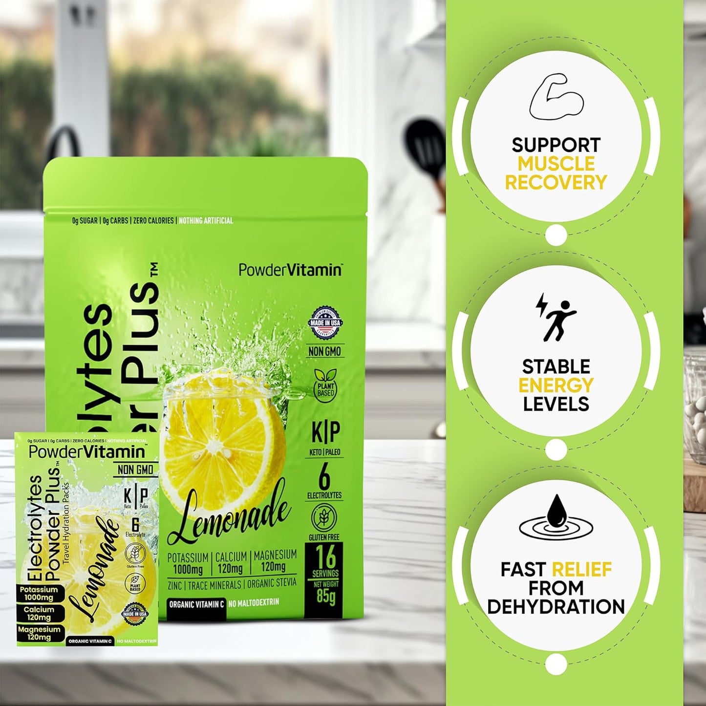 Lemonade Keto Electrolyte Powder with Pink Himalayan Salt - Non-GMO, Sugar Free, Zero Calories - 16 Packets
