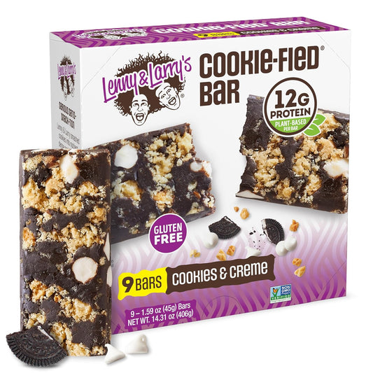 Lenny & Larry's Cookies & Creme Protein Bars - 9 Pack of 45g Vegan Bars with 12g Plant Protein & 5g Fiber - Gluten-Free, Keto Friendly, Non-GMO Snacks