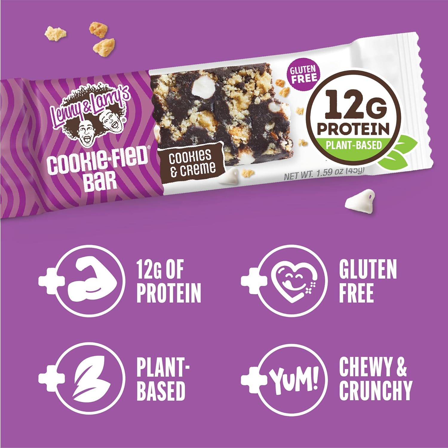 Lenny & Larry's Cookies & Creme Protein Bars - 9 Pack of 45g Vegan Bars with 12g Plant Protein & 5g Fiber - Gluten-Free, Keto Friendly, Non-GMO Snacks