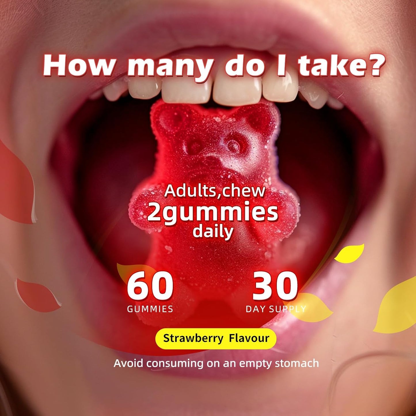 Leozmr Magnesium Glycinate Gummies 1000mg - Sugar Free Supplement for Calm Mood & Sleep Support - 60 Strawberry Gummies