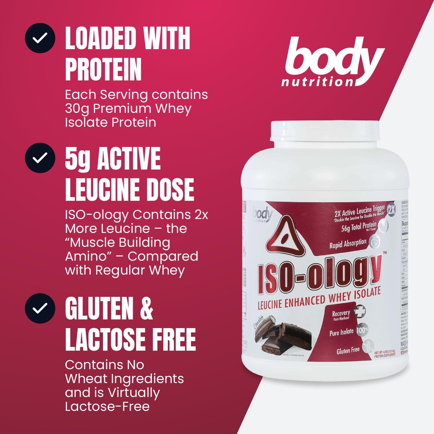 Leucine-Enhanced Grass Fed Whey Isolate Protein Powder for Post-Workout Recovery, Chocolate Flavor - 4lb