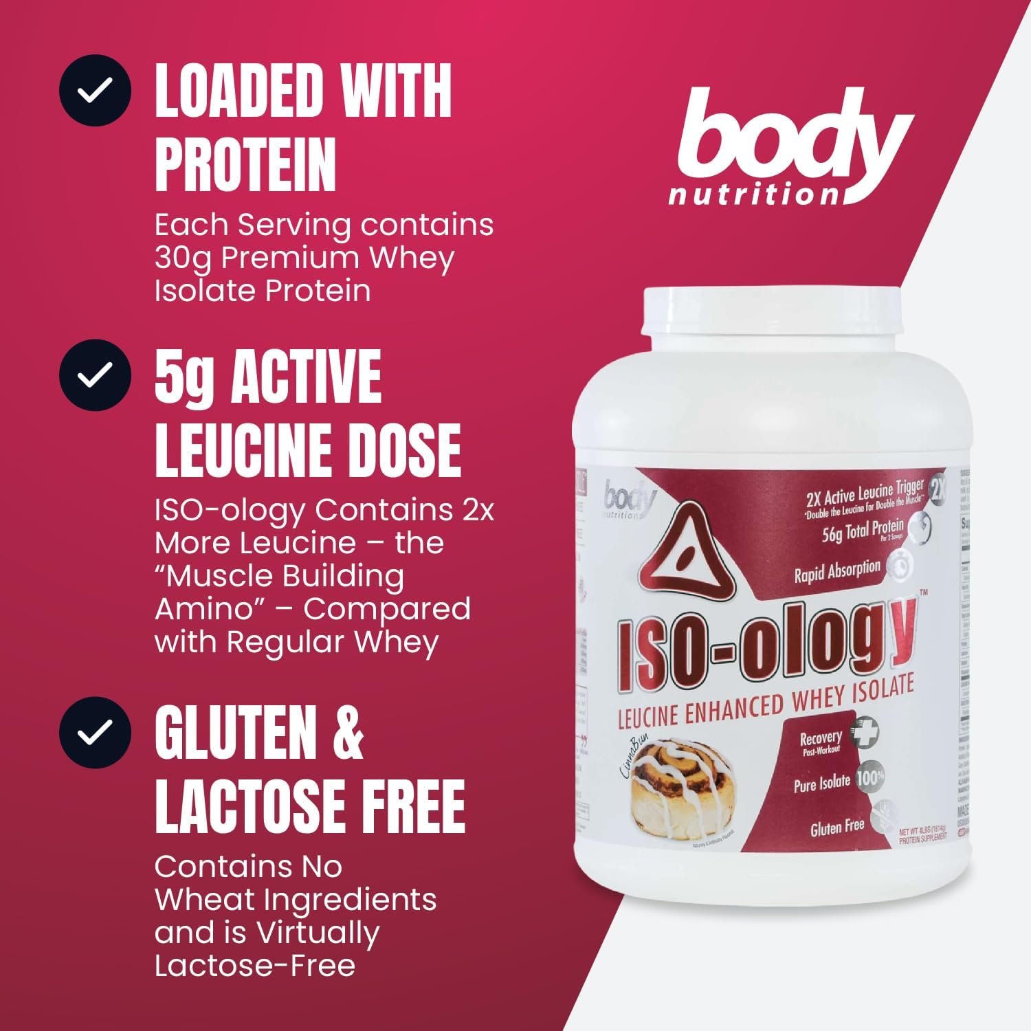 Leucine-Enhanced Grass Fed Whey Isolate Protein Powder for Post-Workout Recovery - Cinnabun Flavor, 4lb
